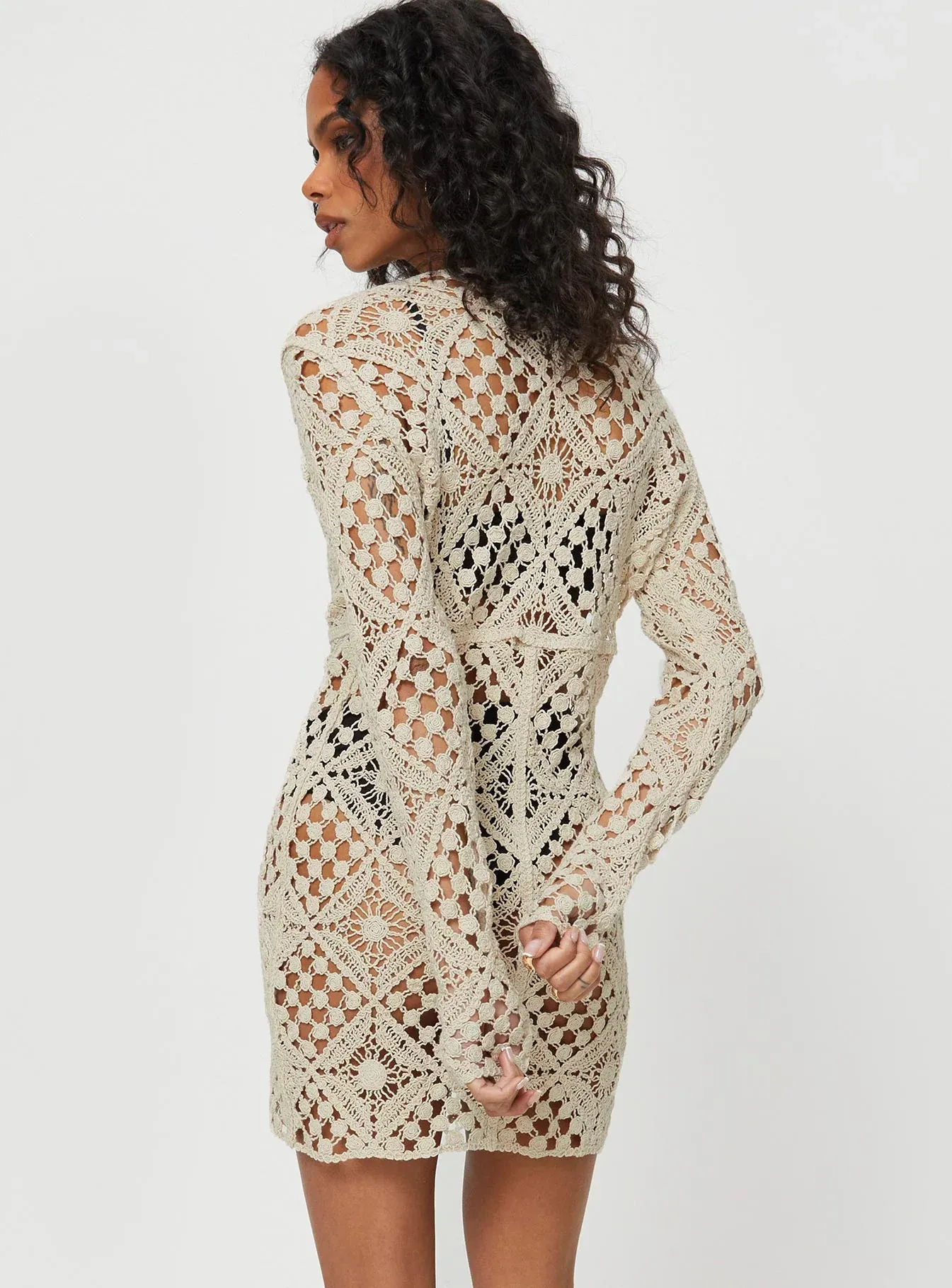 Atzaro Crochet Mini Dress Almond