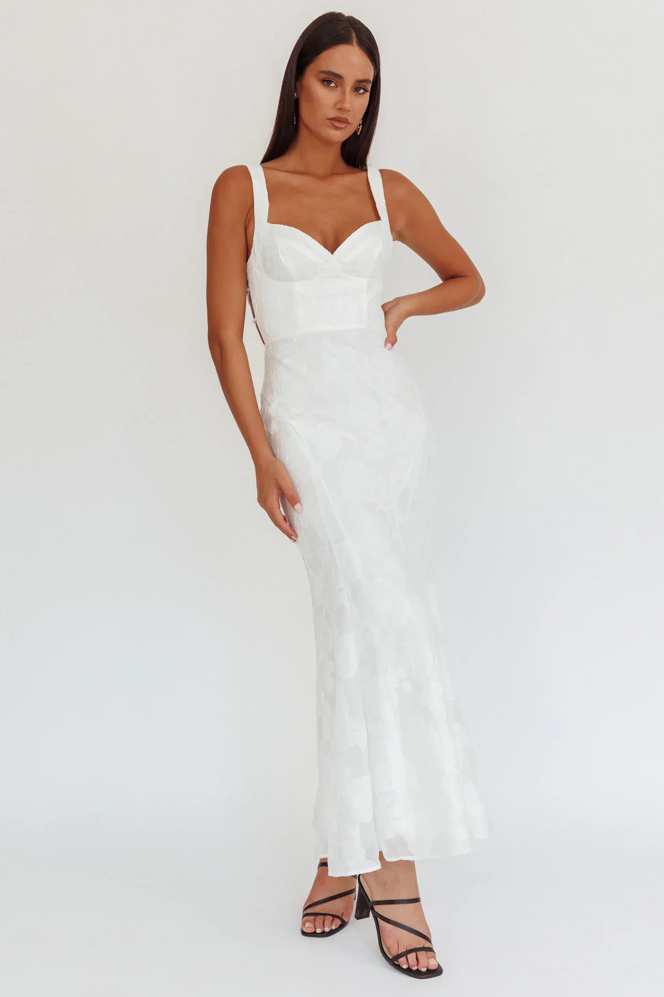 Autumn Moon Strappy Back Maxi Dress Textured White