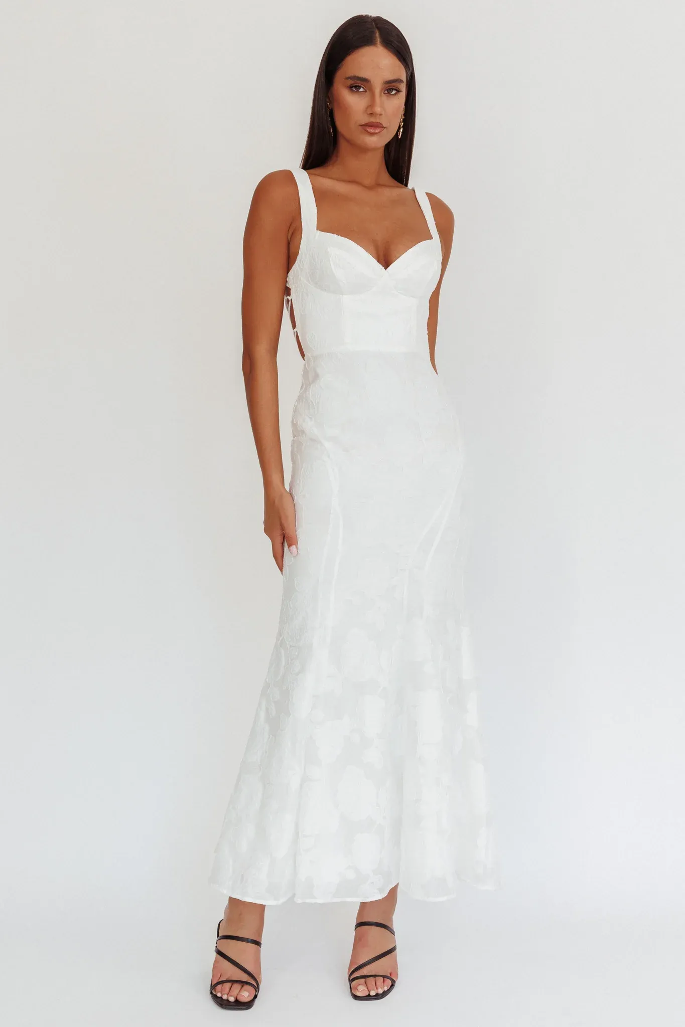 Autumn Moon Strappy Back Maxi Dress Textured White