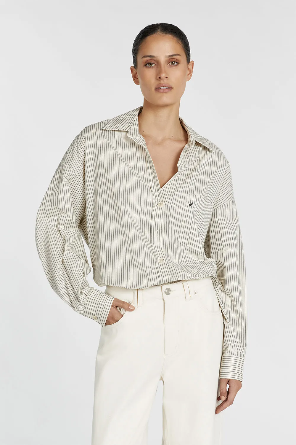 AYLA CREAM STRIPE COTTON SHIRT