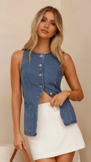 Bailey Button Up Vest - Dark Denim