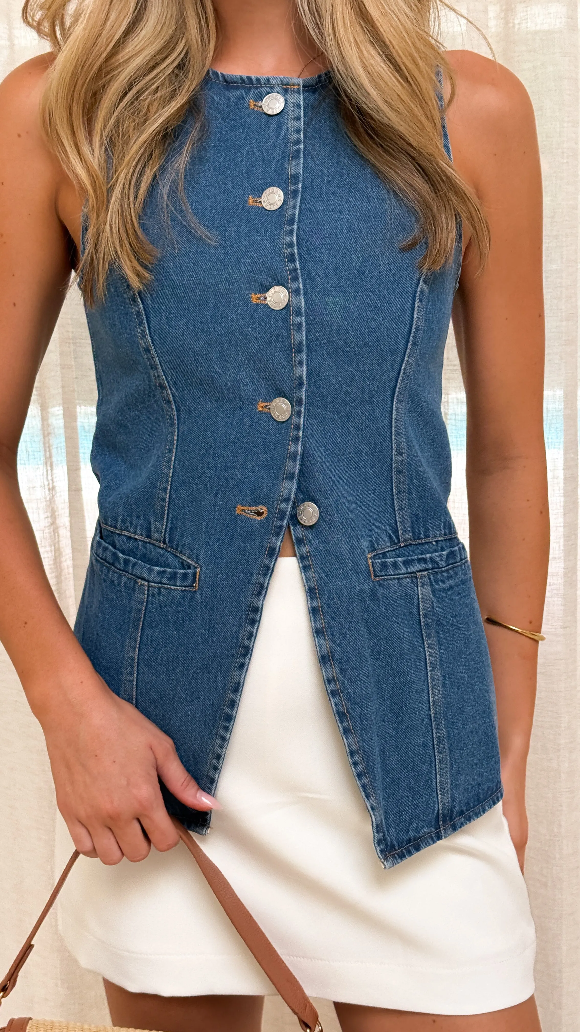 Bailey Button Up Vest - Dark Denim