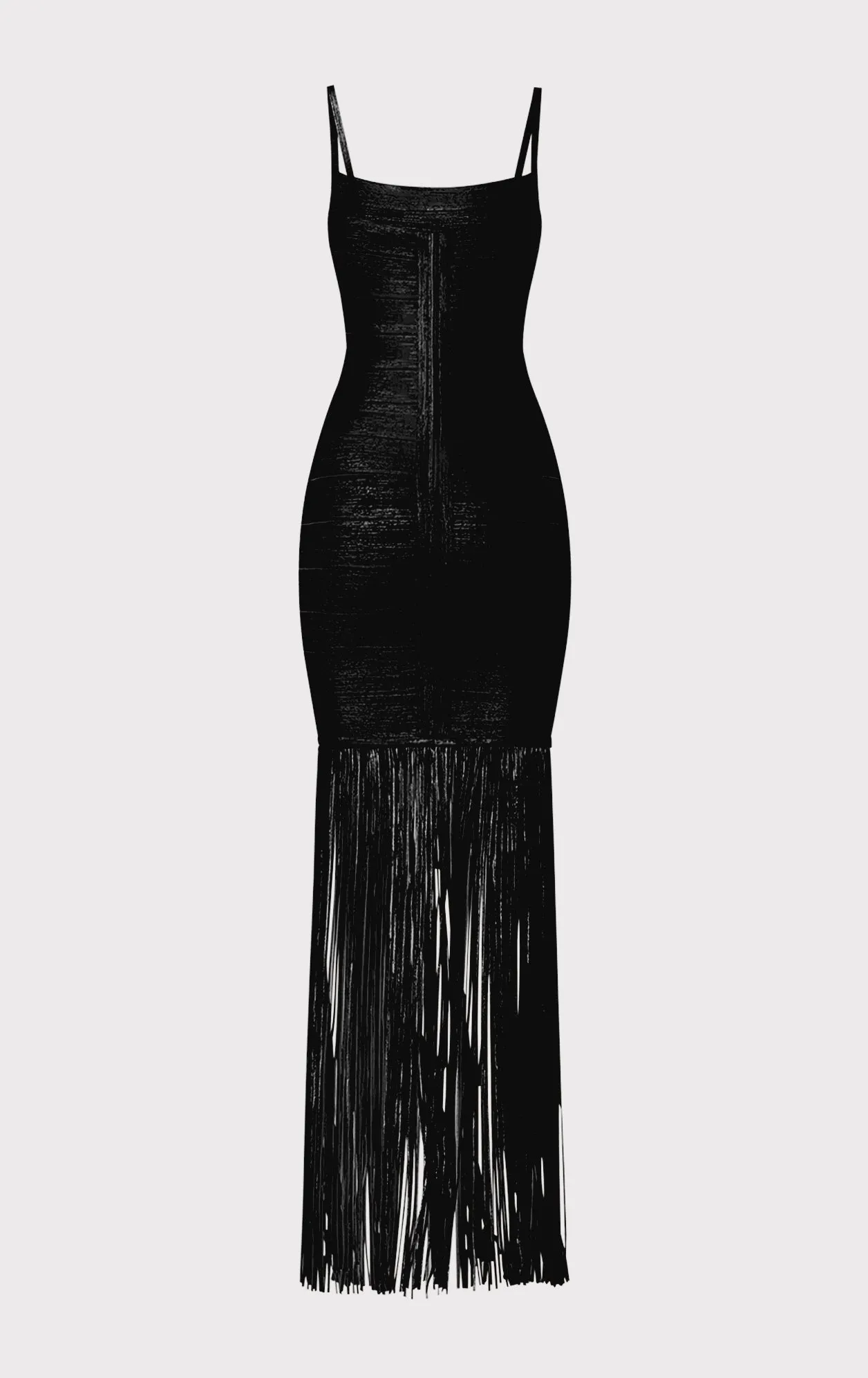 BANDED FOIL FRINGE GOWN