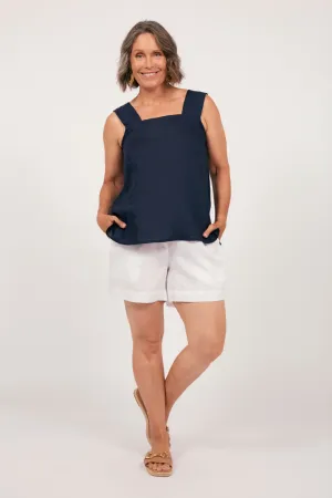 Bec Linen Top in Navy