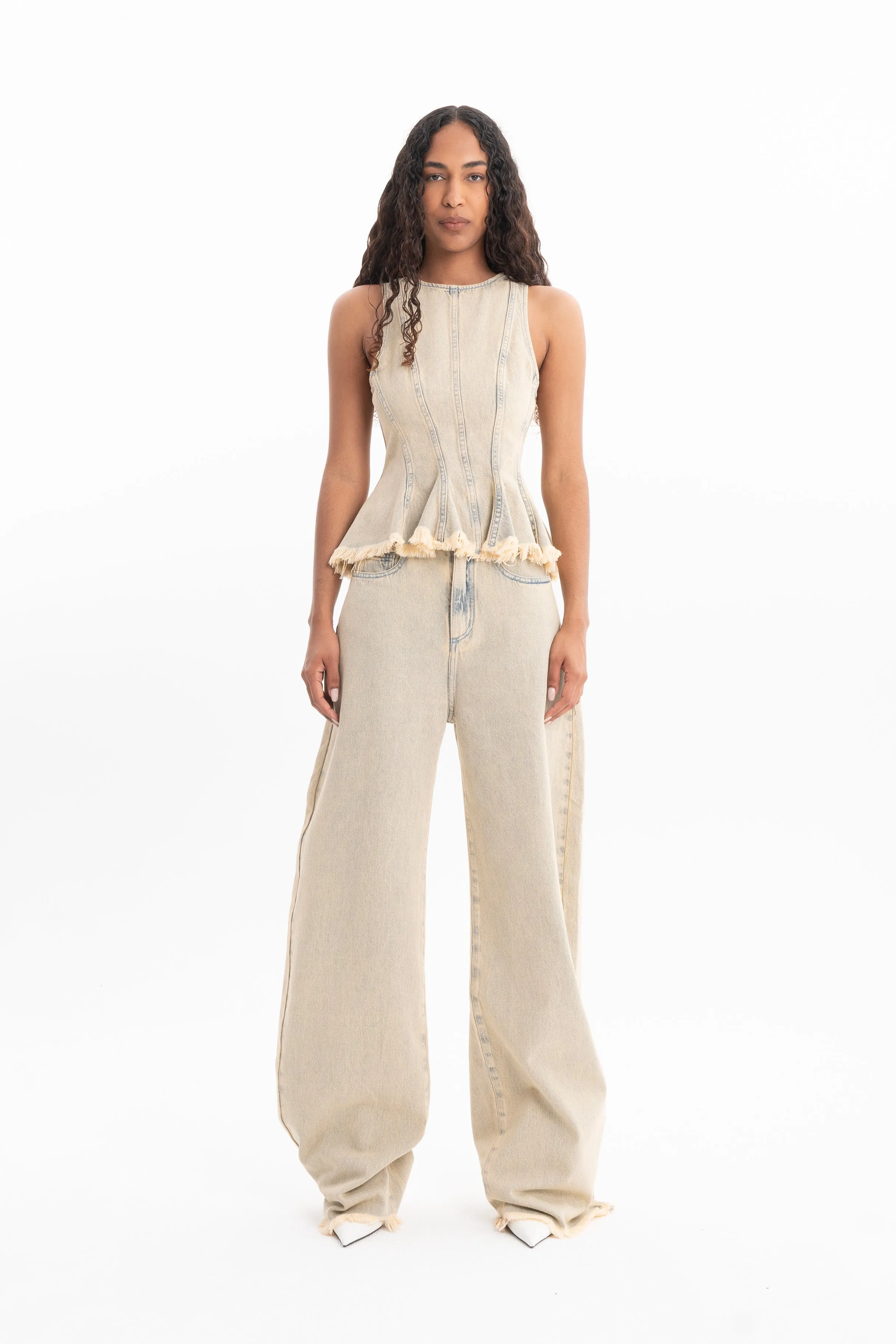 BEIGE OVERDYE DENIM BOYFRIEND JEANS