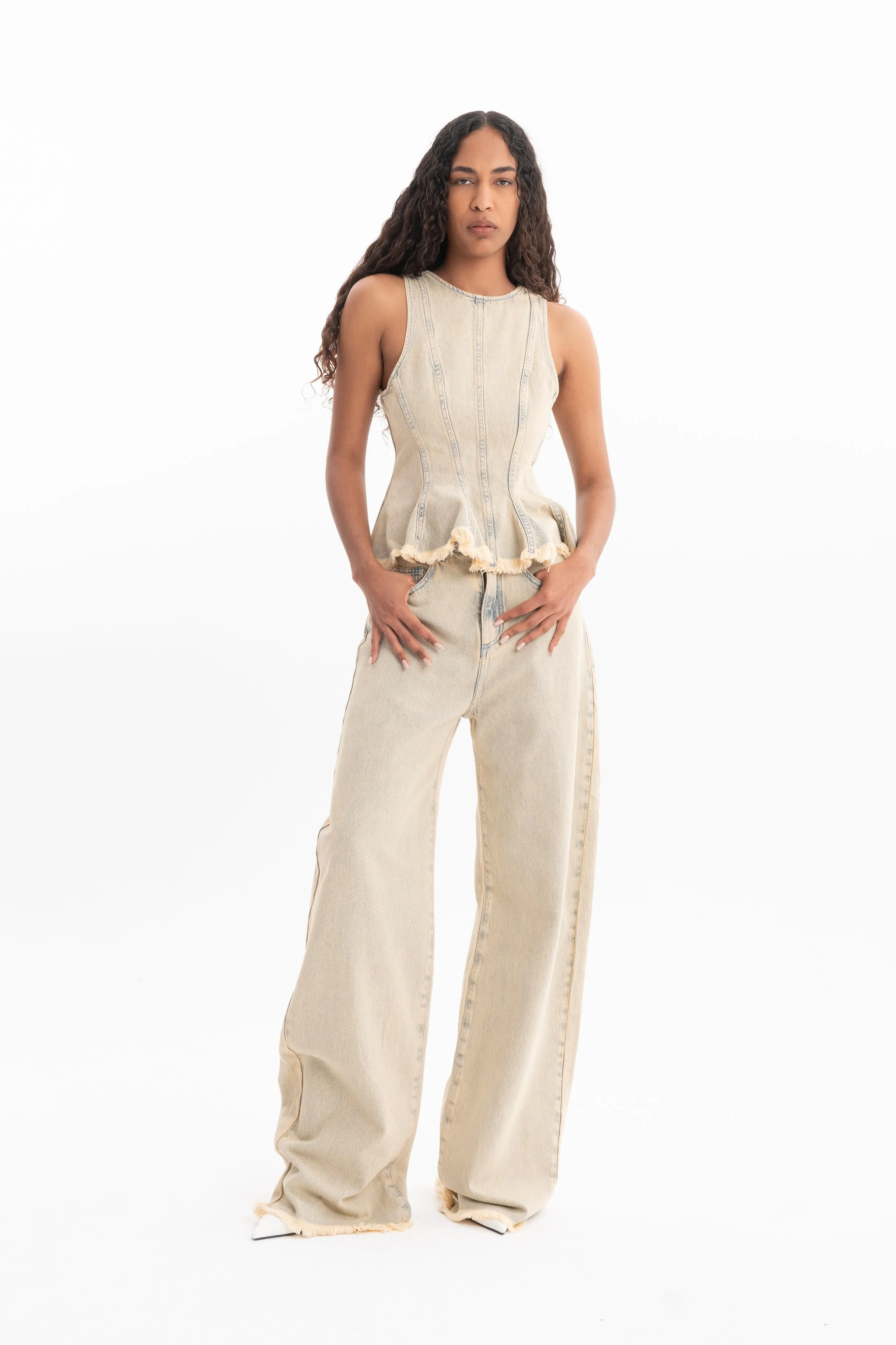 BEIGE OVERDYE DENIM BOYFRIEND JEANS