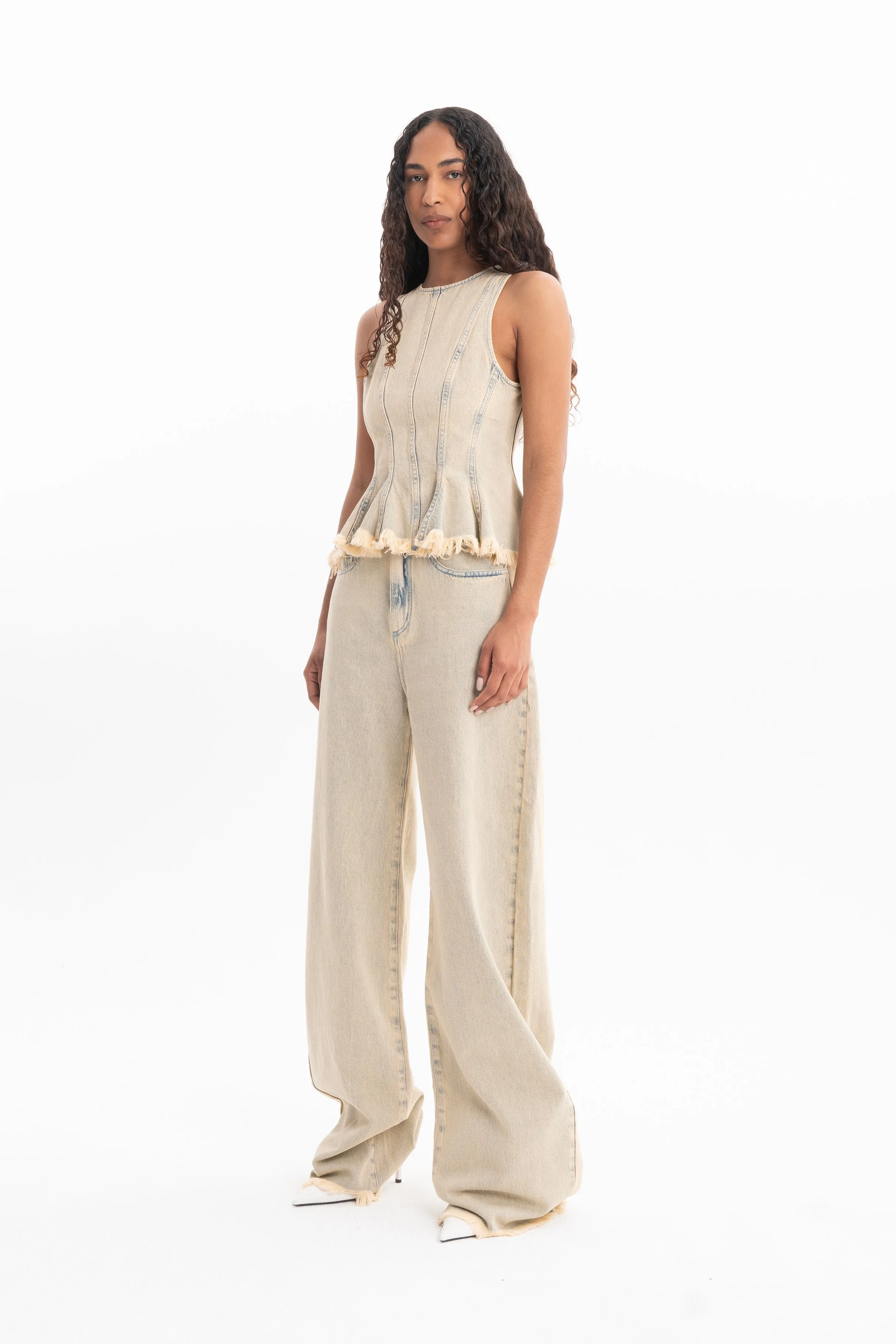 BEIGE OVERDYE DENIM BOYFRIEND JEANS