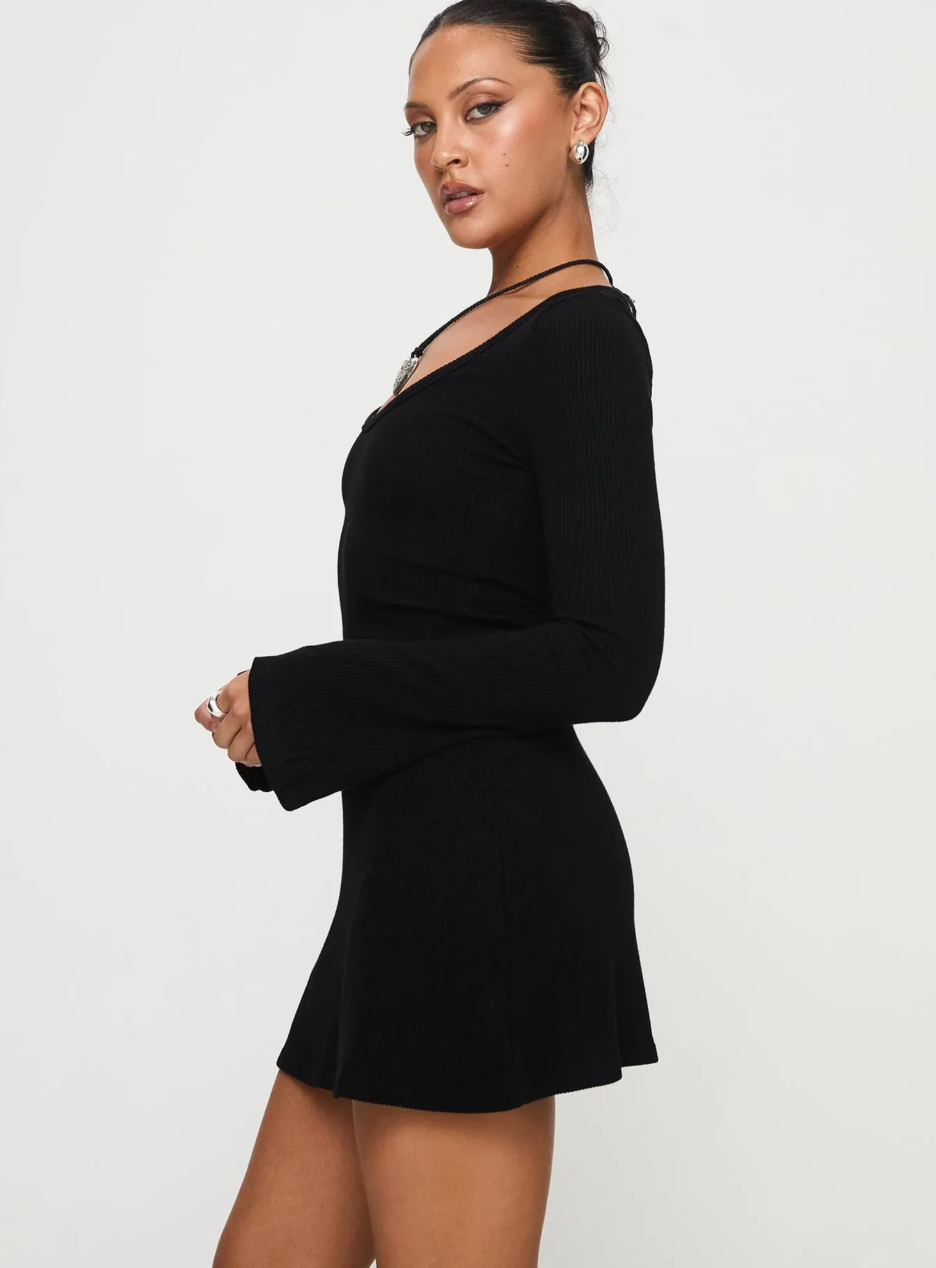 Best Interest Long Sleeve Mini Dress Black Tall