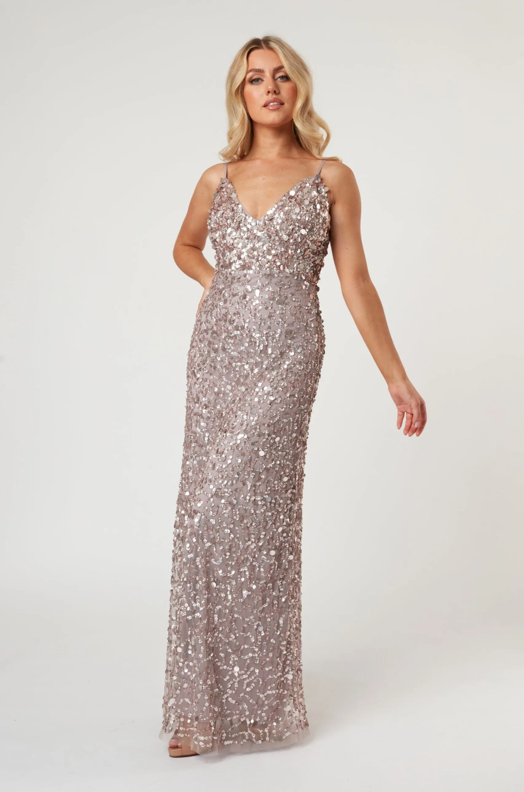 Betty Beaded Champagne Maxi Dress