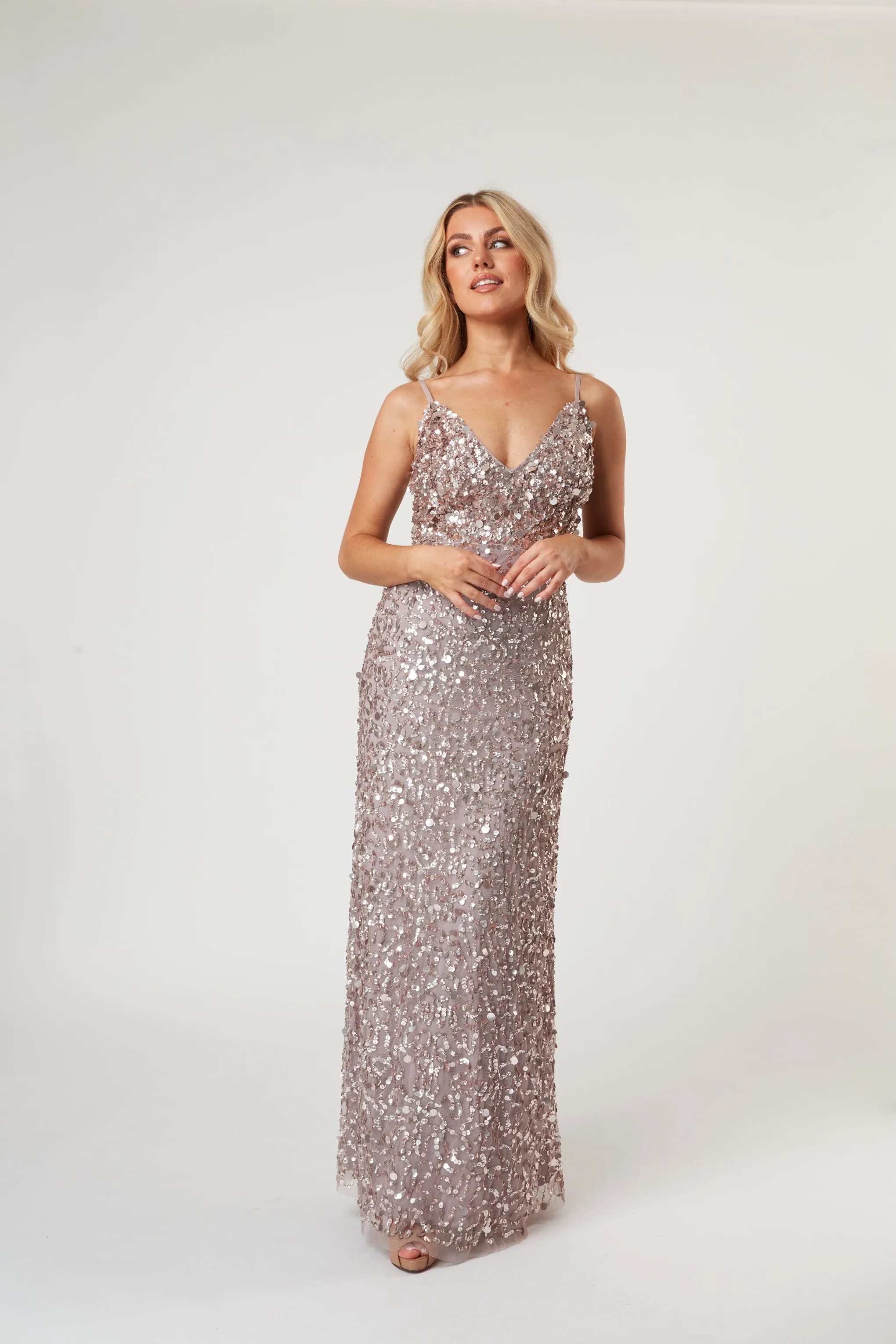 Betty Beaded Champagne Maxi Dress