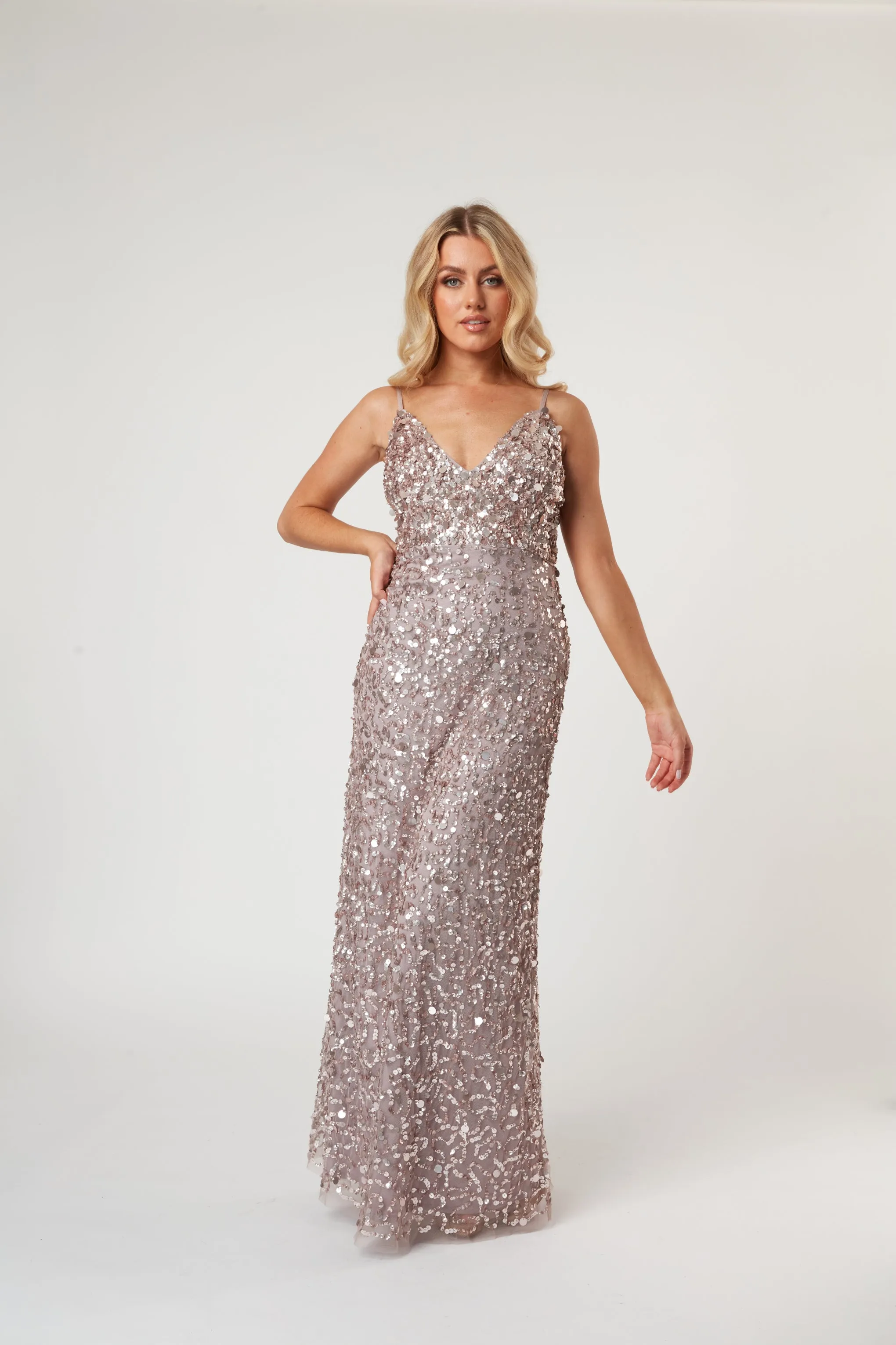 Betty Beaded Champagne Maxi Dress