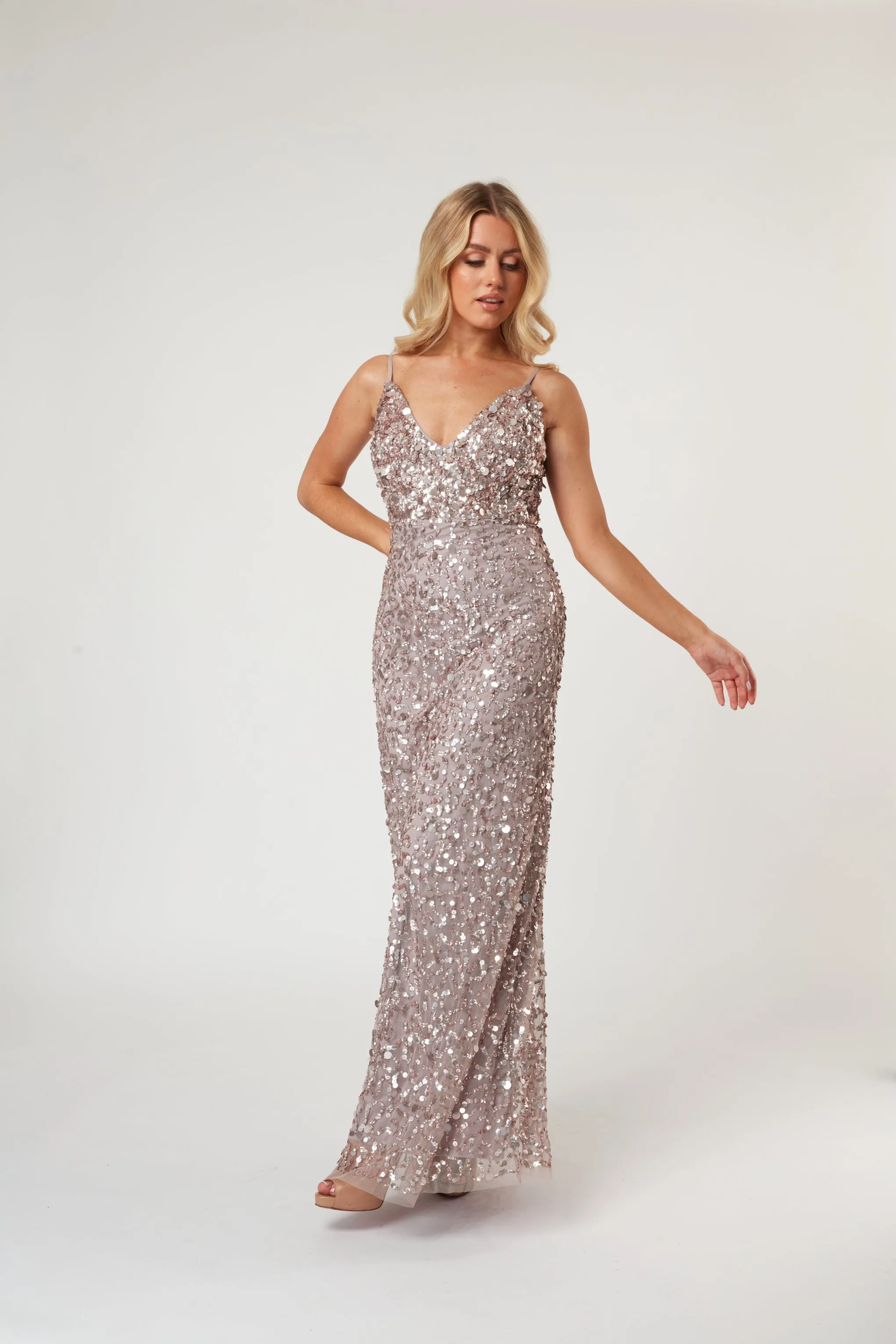 Betty Beaded Champagne Maxi Dress