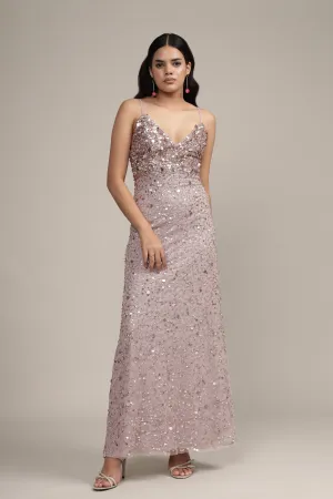 Betty Beaded Champagne Maxi Dress