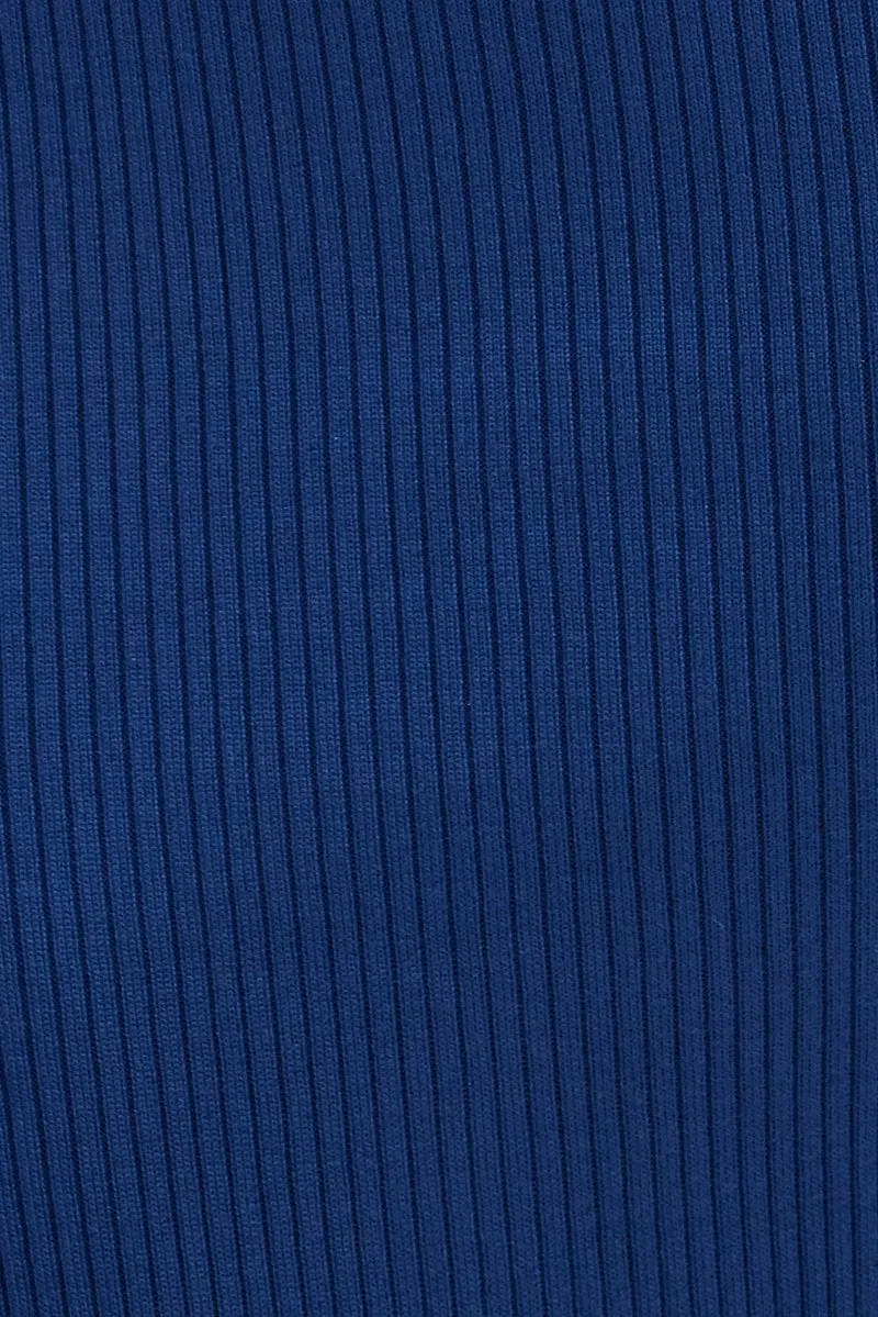 Blue Knit Midi Dress Sleeveless Scoop Neck Bodycon Rib