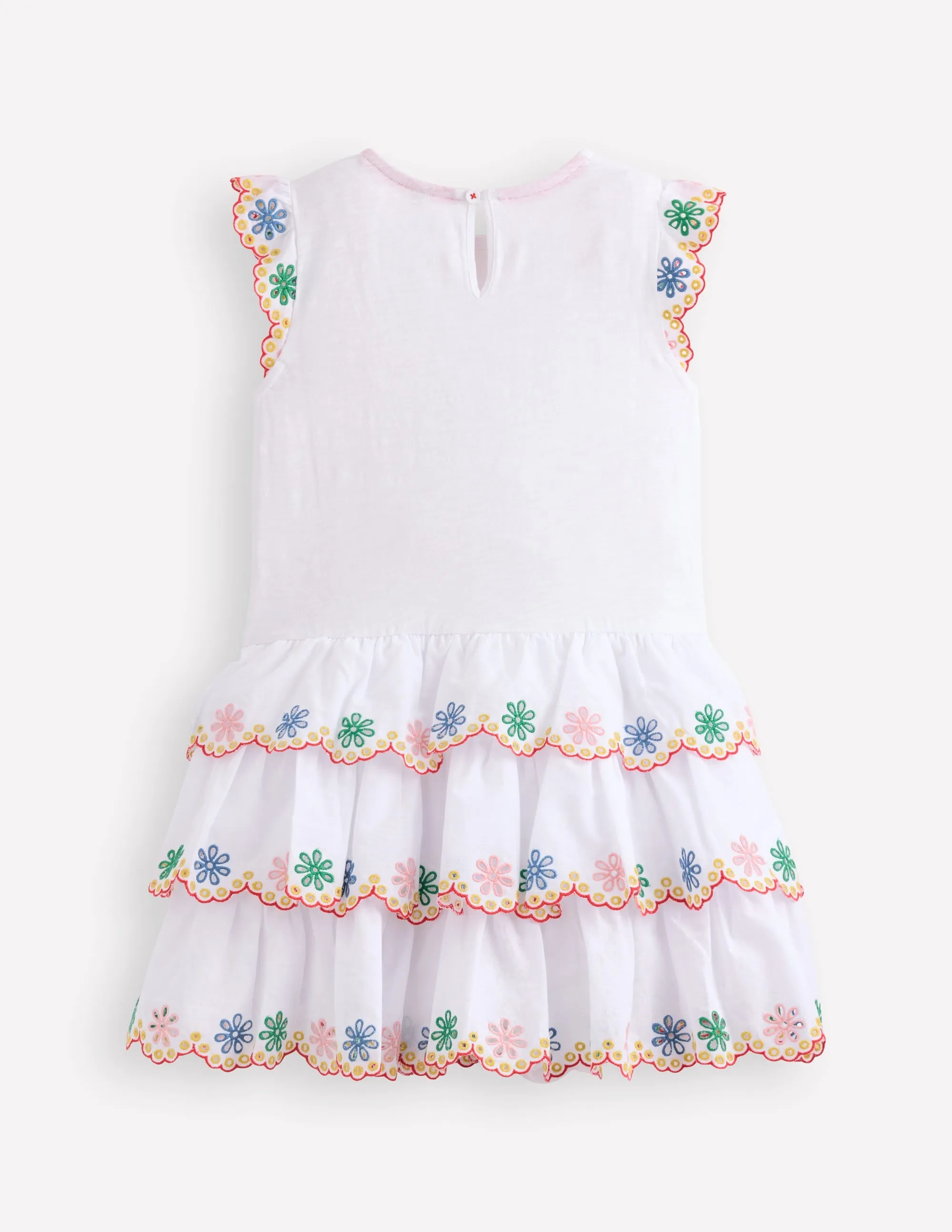 Broderie Mix Jersey Dress-White Rainbow