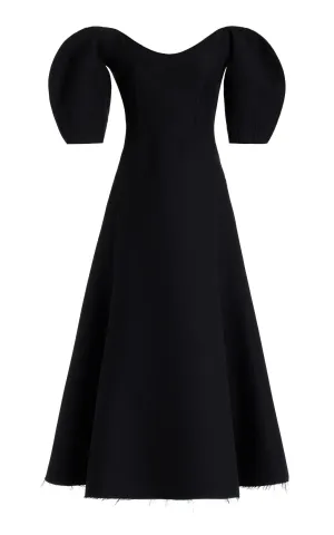 Buisier Dress in Black Wool Silk Cady