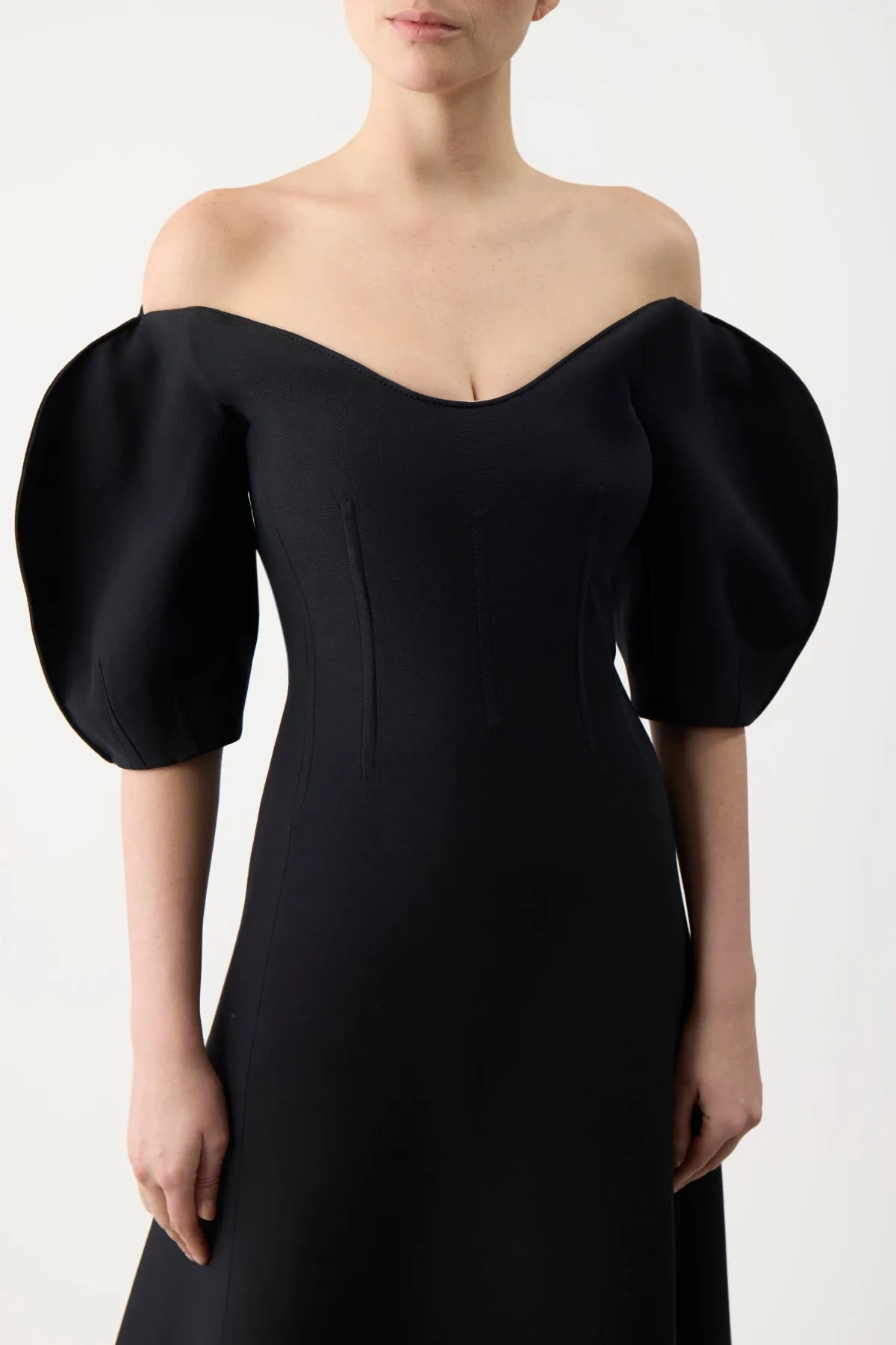 Buisier Dress in Black Wool Silk Cady