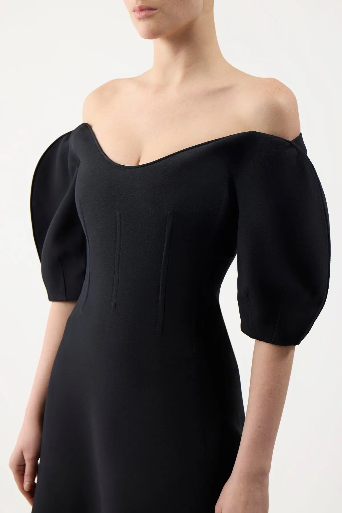 Buisier Dress in Black Wool Silk Cady