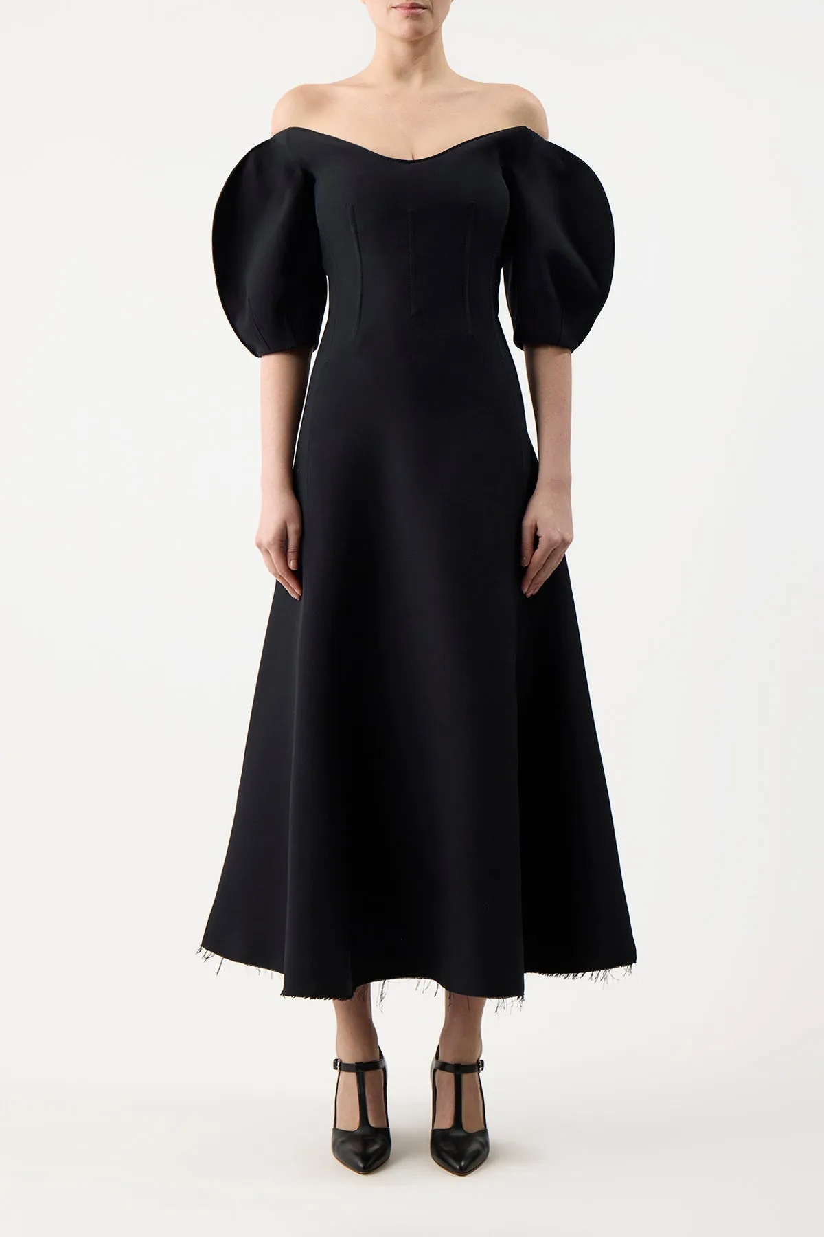 Buisier Dress in Black Wool Silk Cady