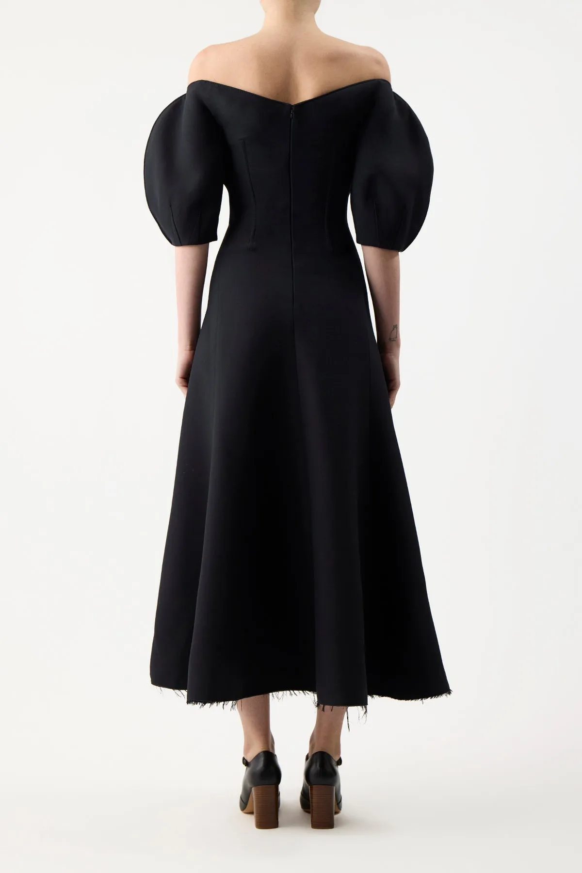Buisier Dress in Black Wool Silk Cady