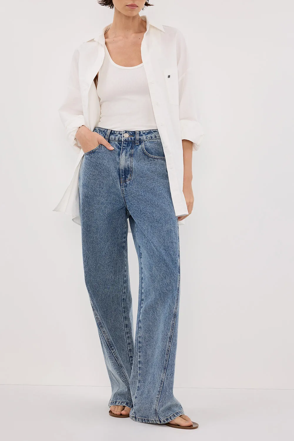 CARSON MID BLUE WIDE LEG JEAN