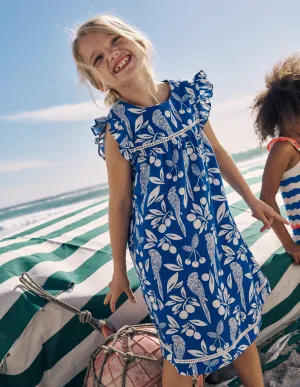 Celia Woven Holiday Dress-Bright Blue Parrot Palm