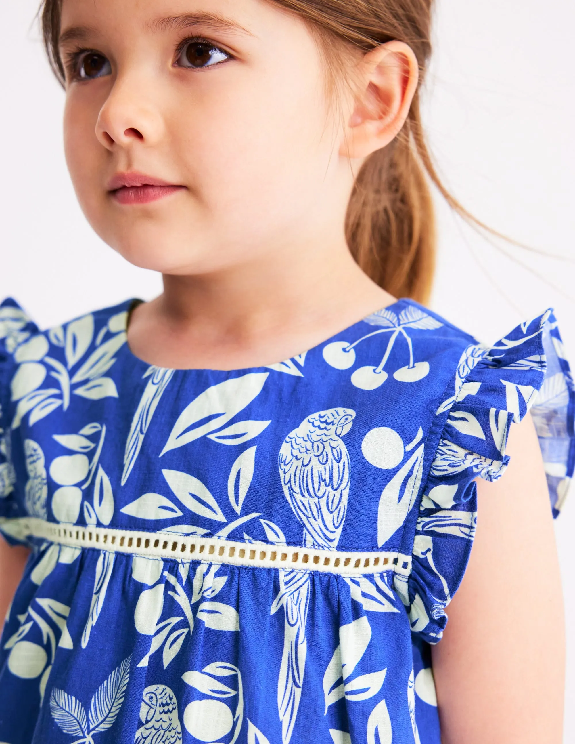 Celia Woven Holiday Dress-Bright Blue Parrot Palm