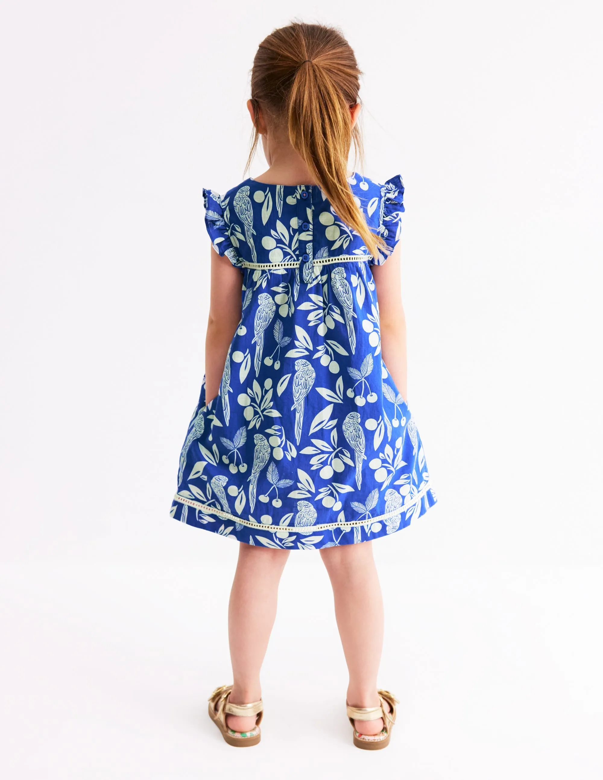 Celia Woven Holiday Dress-Bright Blue Parrot Palm