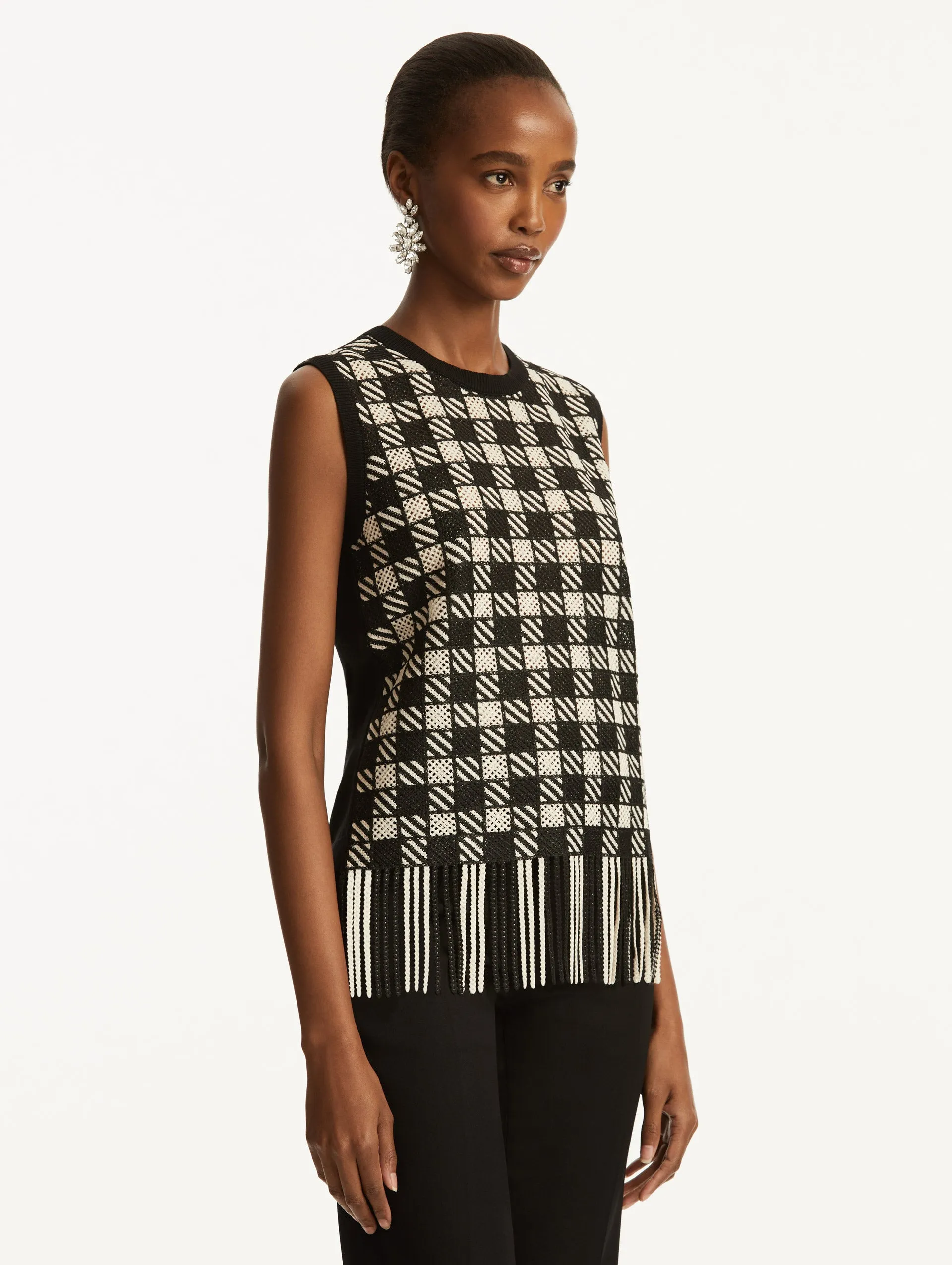 Checked Fringe Guipure Tank