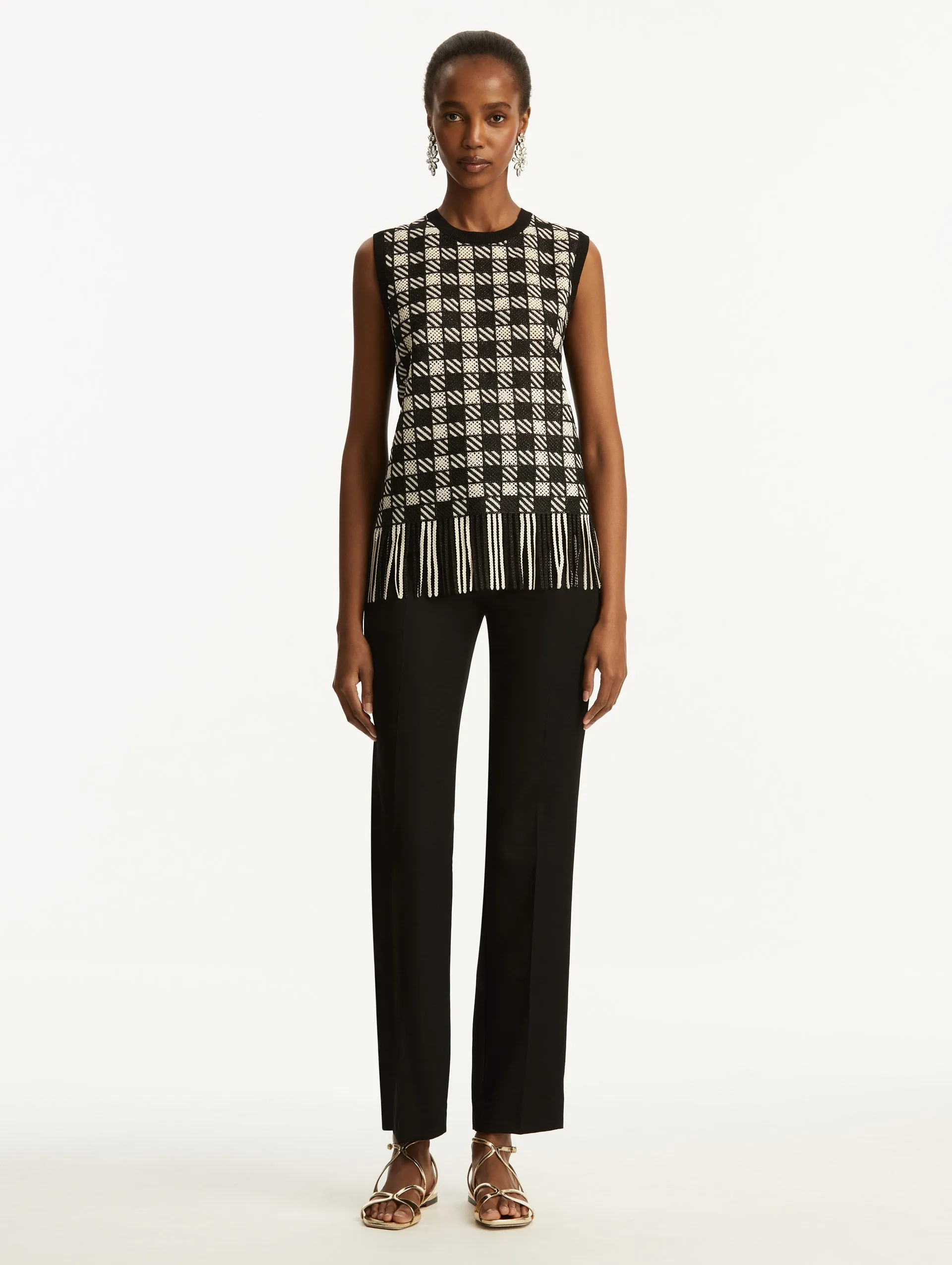 Checked Fringe Guipure Tank