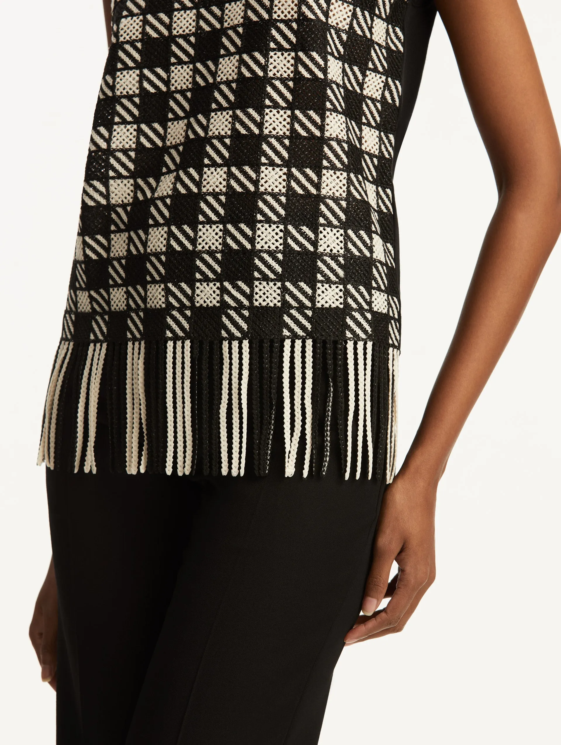 Checked Fringe Guipure Tank