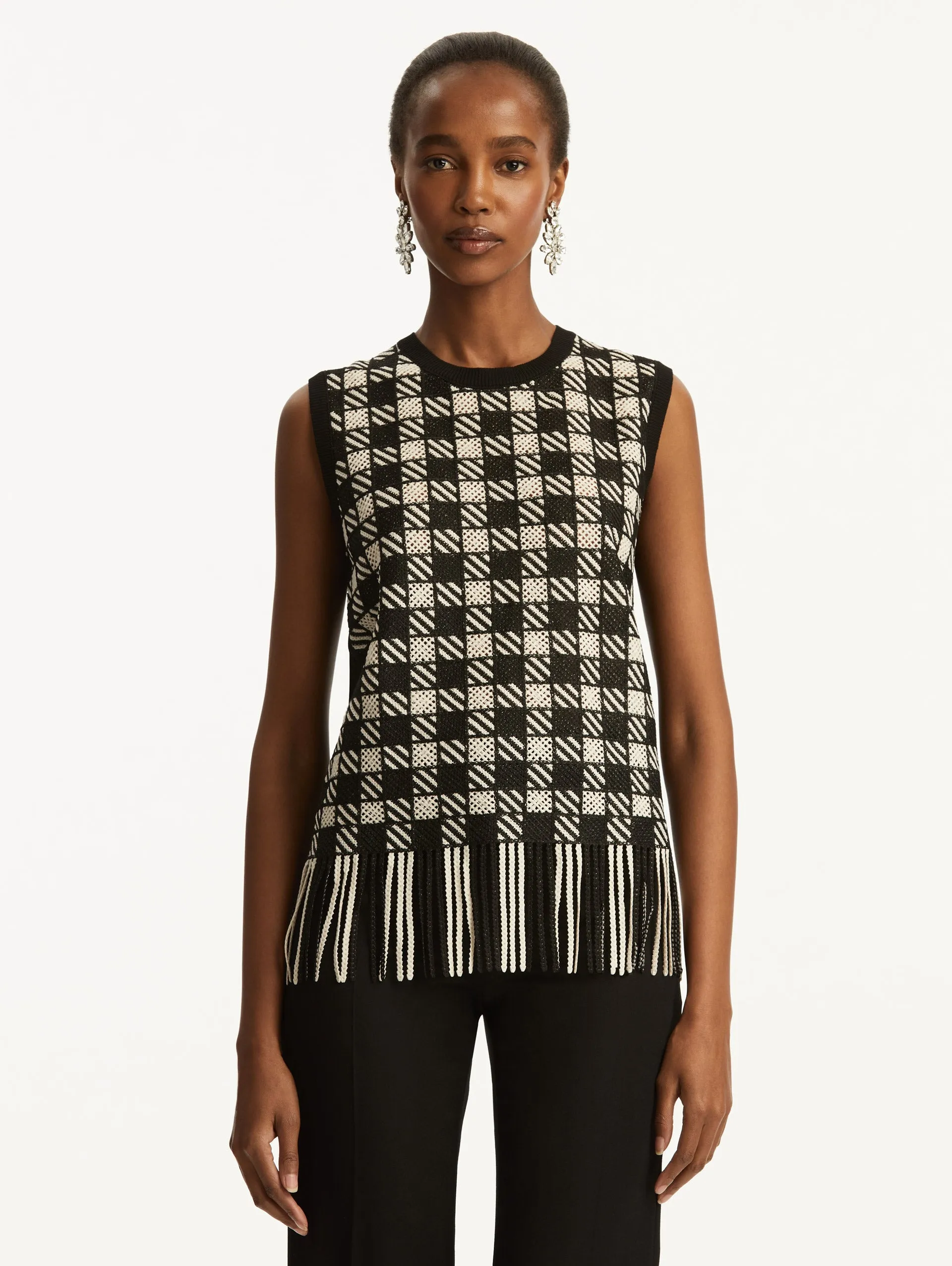 Checked Fringe Guipure Tank