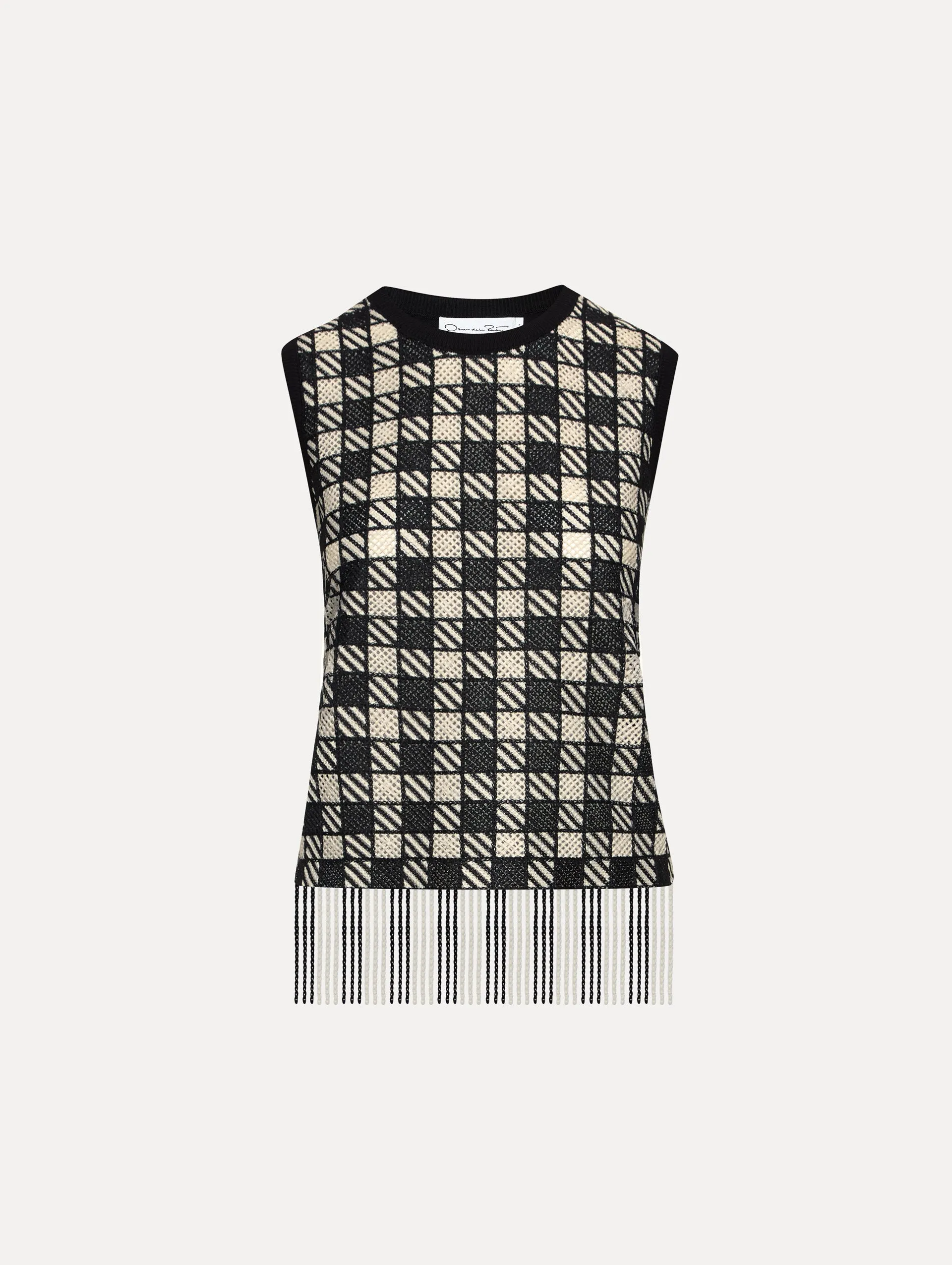 Checked Fringe Guipure Tank