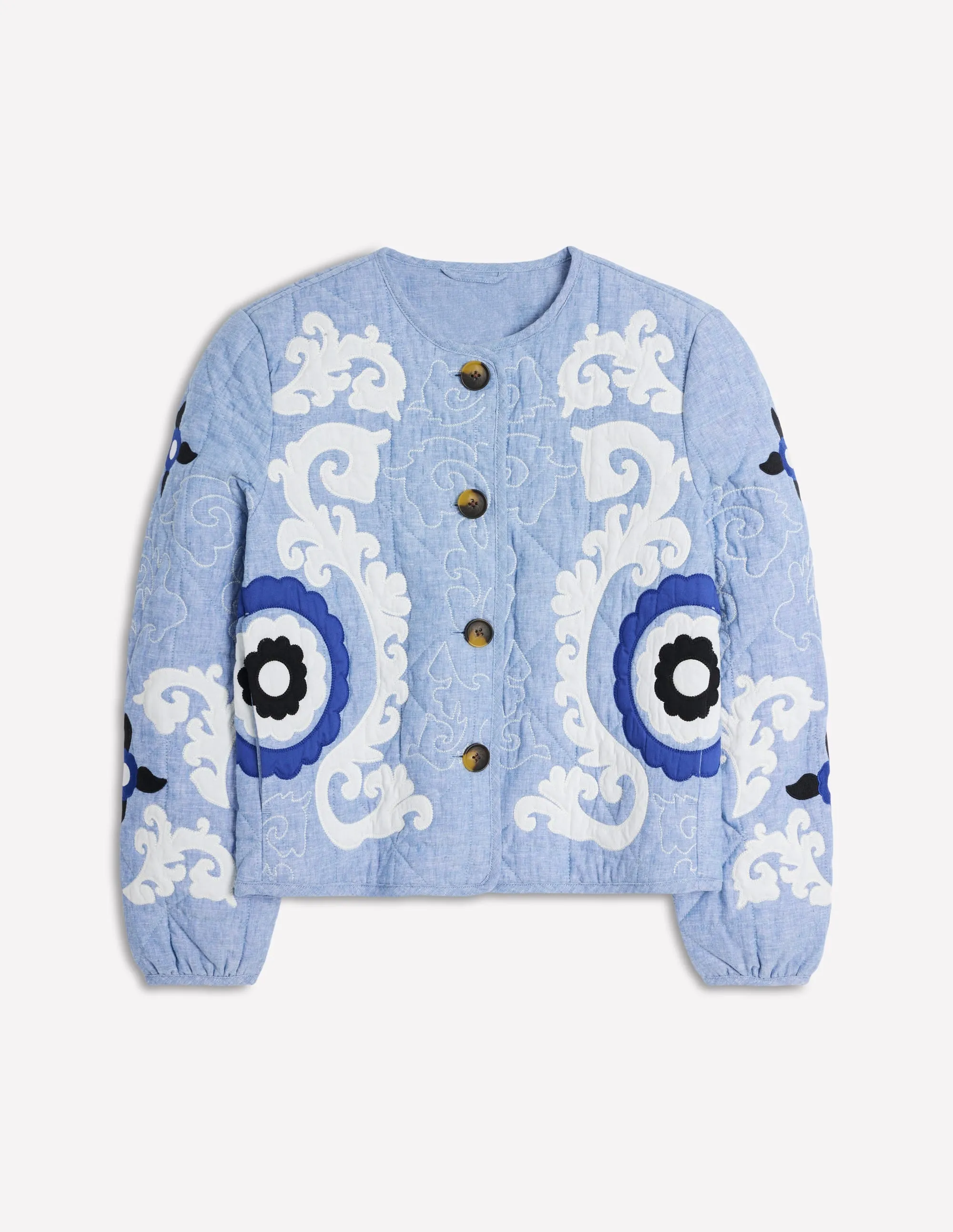 Chelsea Embroidered Jacket-Grey Blue Chambray
