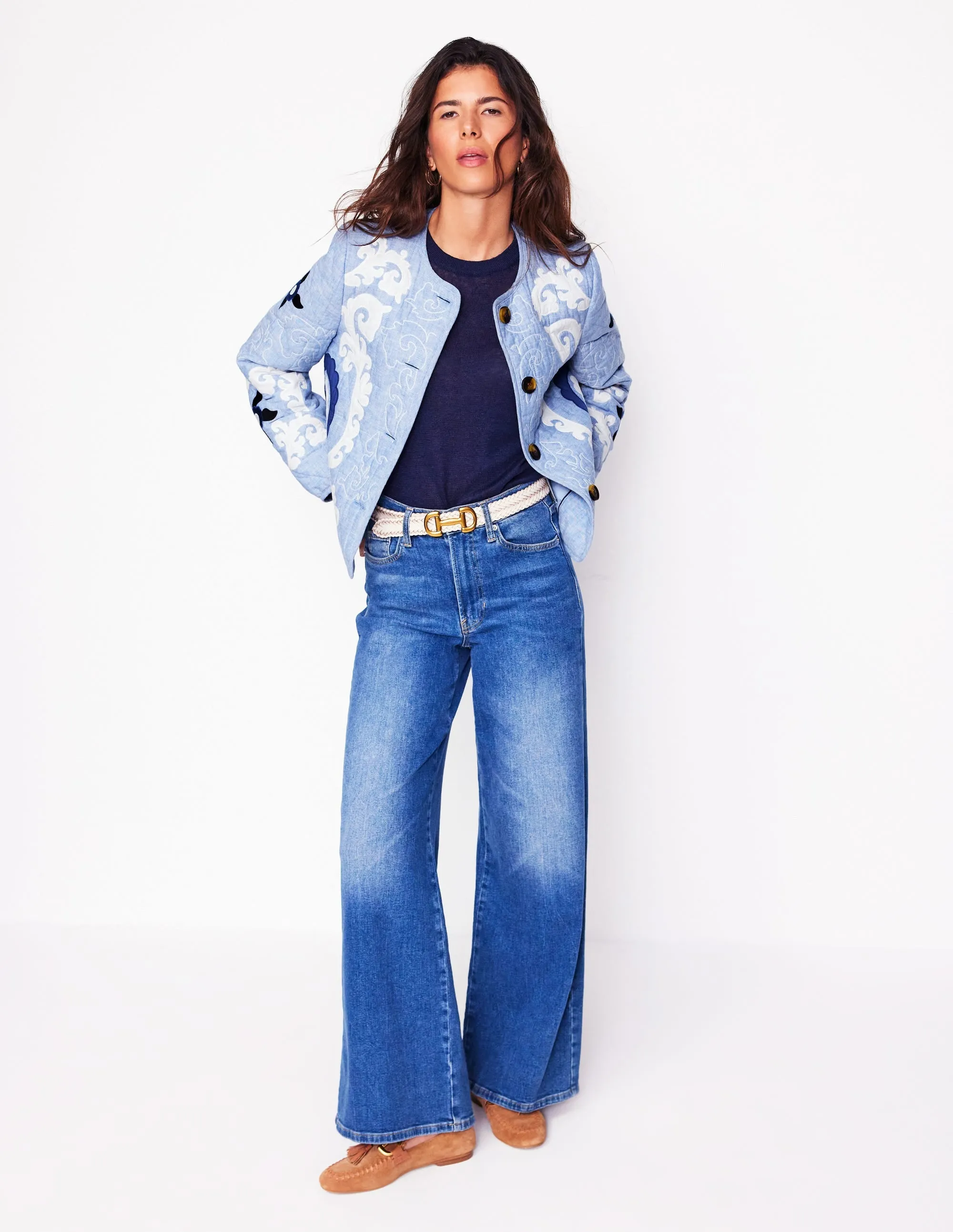 Chelsea Embroidered Jacket-Grey Blue Chambray
