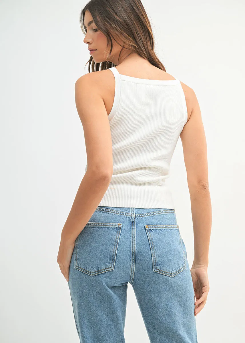 Chelsea Knit Ribbed High-Neck Tank - Off-White