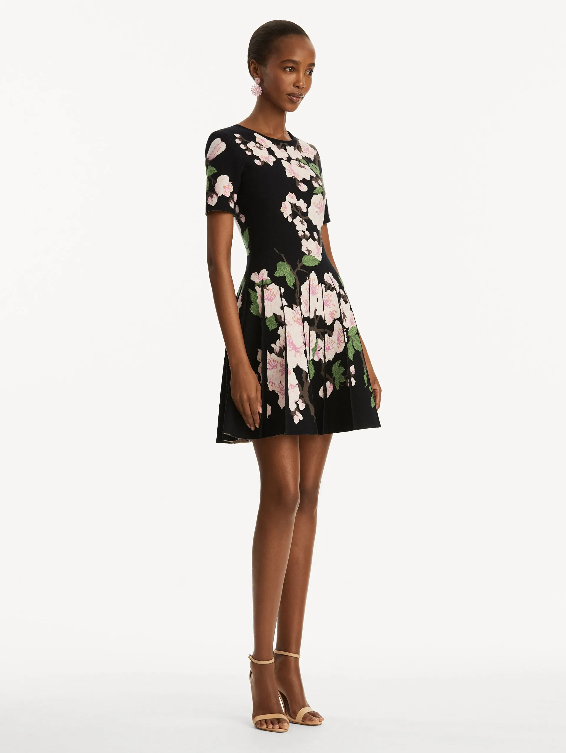 Cherry Blossom Pleated Jacquard Dress