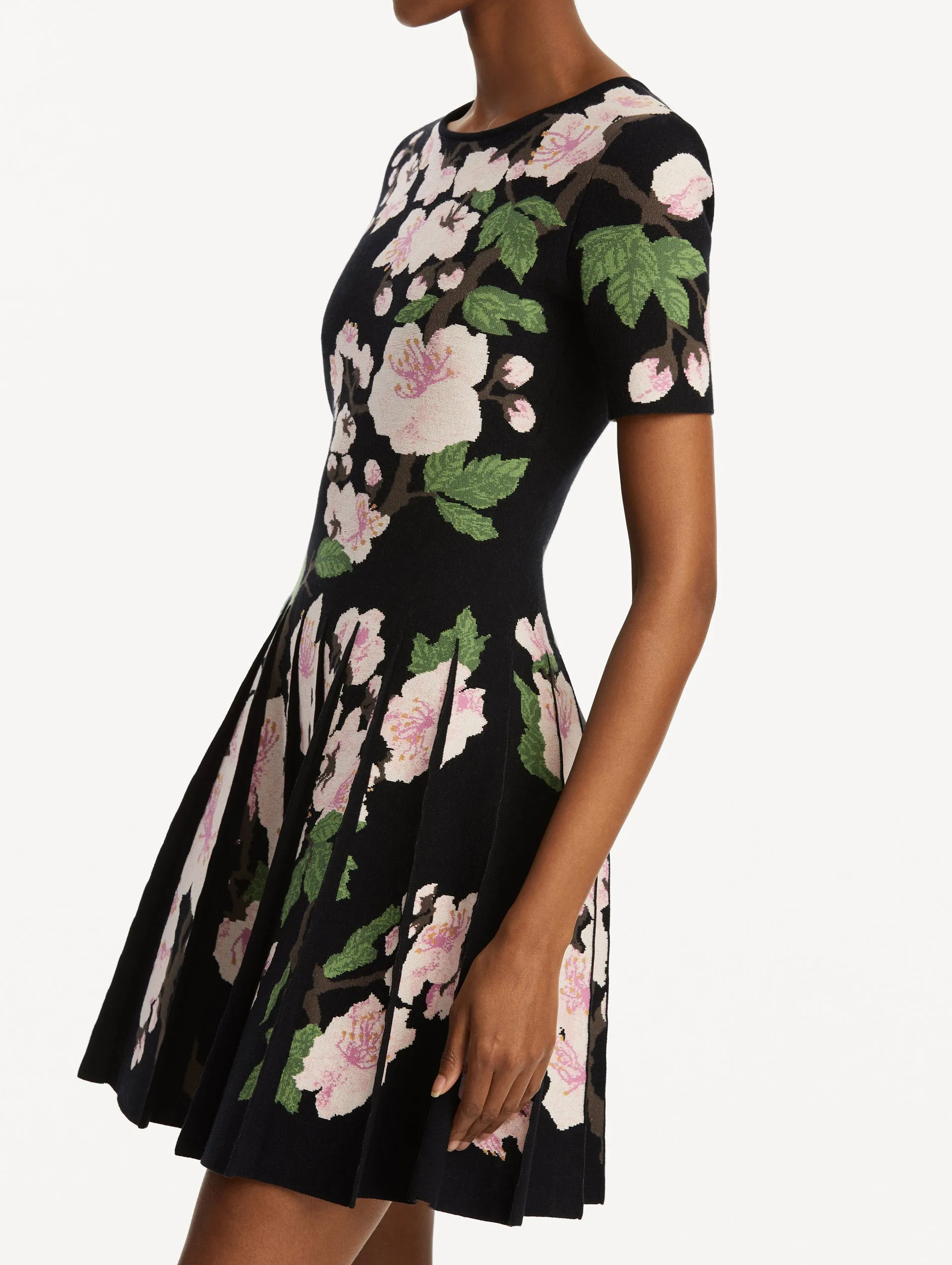 Cherry Blossom Pleated Jacquard Dress
