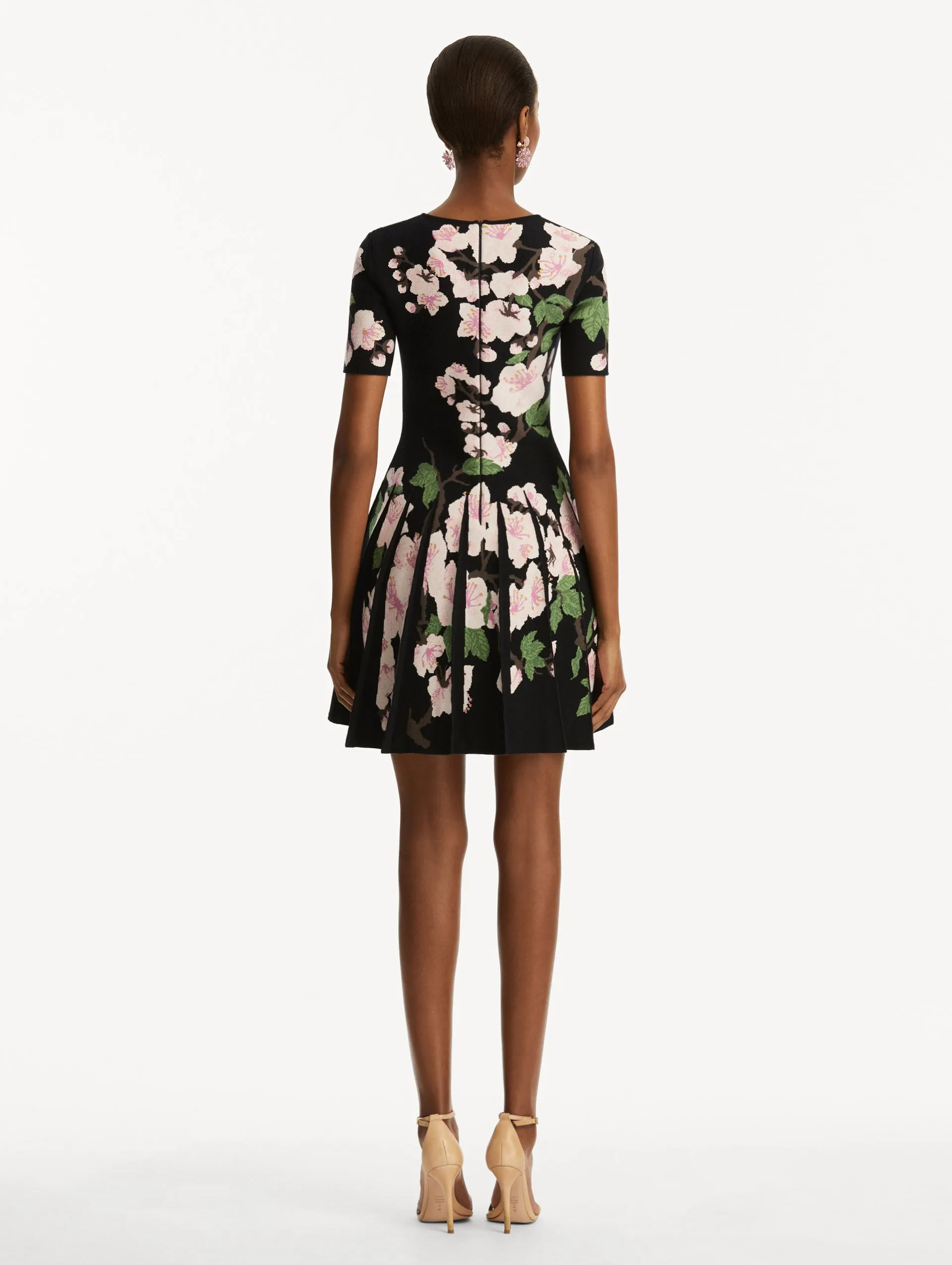 Cherry Blossom Pleated Jacquard Dress