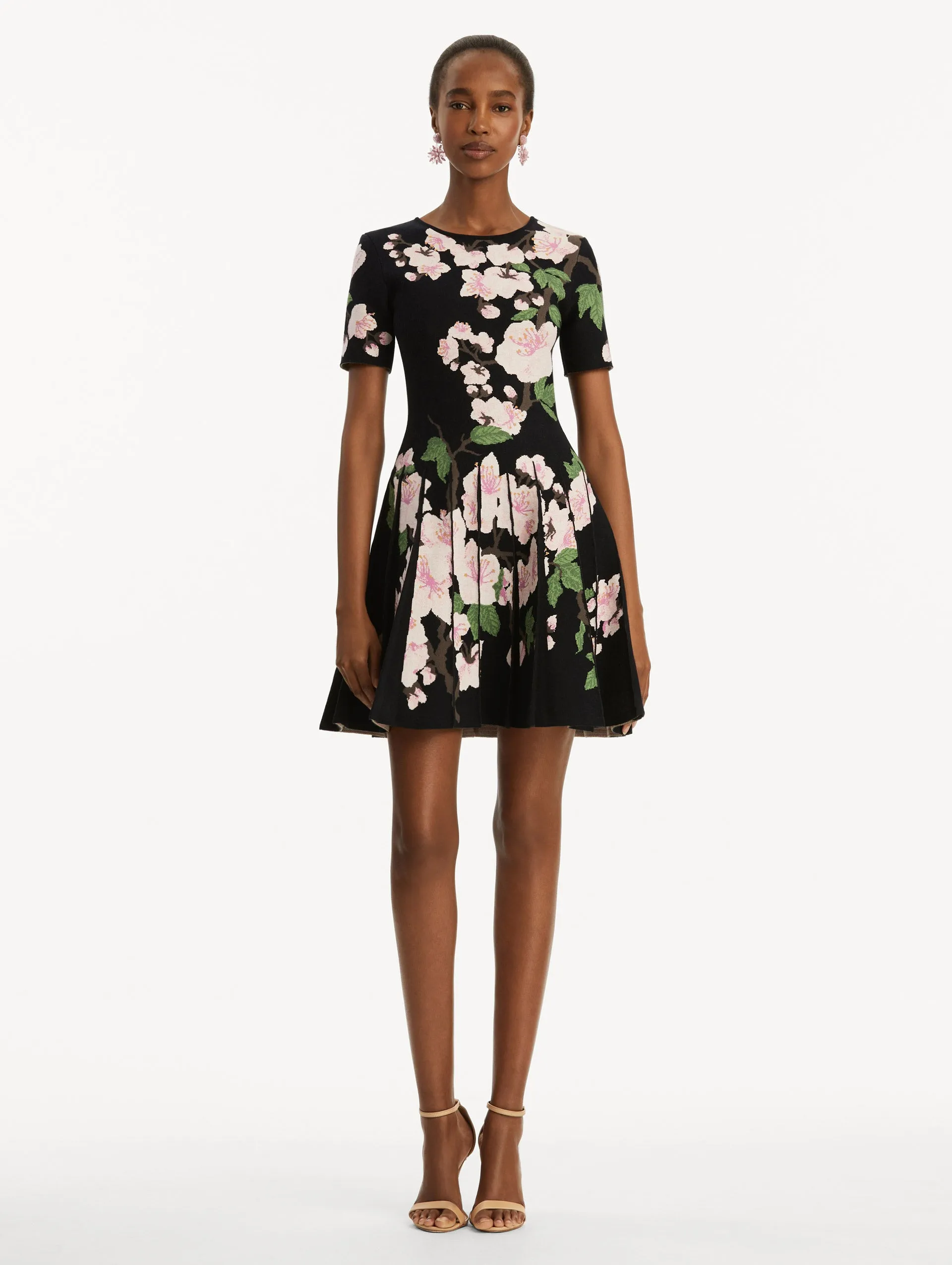 Cherry Blossom Pleated Jacquard Dress