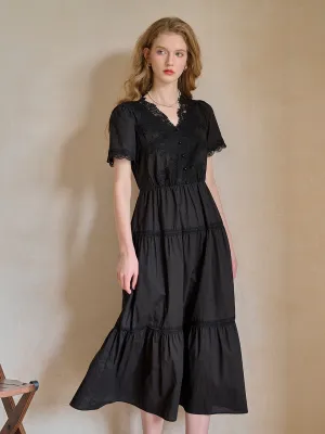 Clove V-Neck Lace Waist Cotton Dress