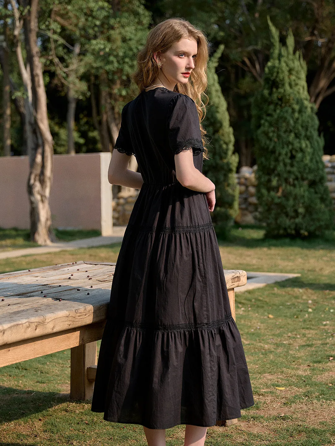 Clove V-Neck Lace Waist Cotton Dress