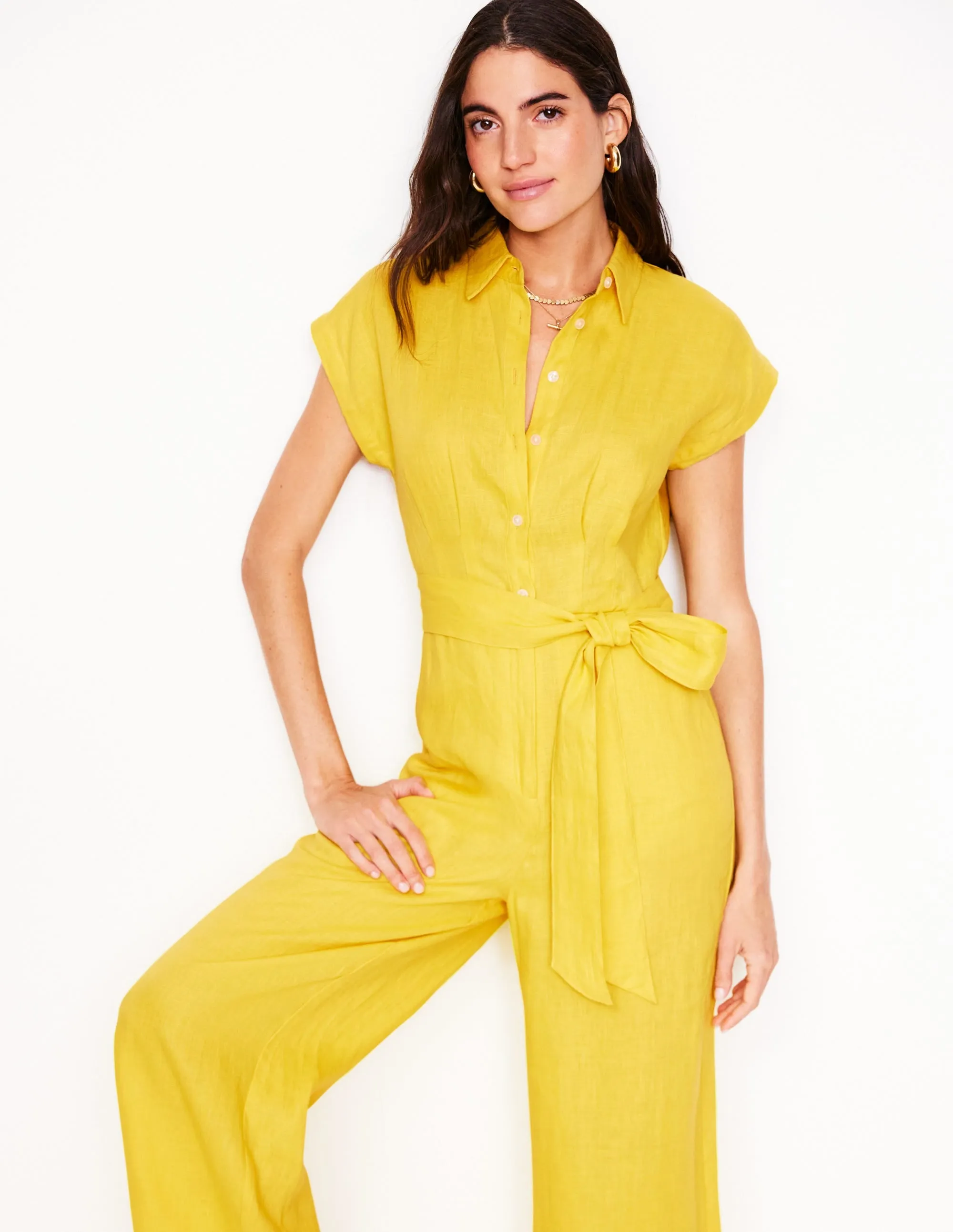 Colette Linen Jumpsuit-Pineapple Yellow