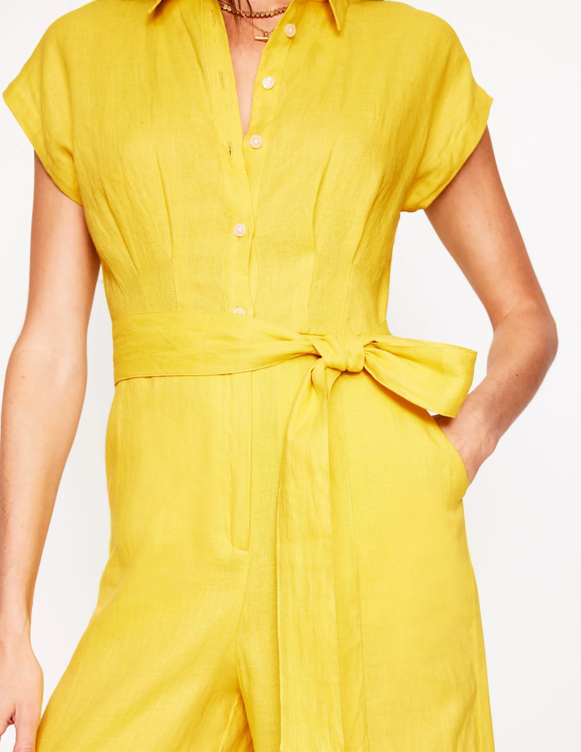 Colette Linen Jumpsuit-Pineapple Yellow