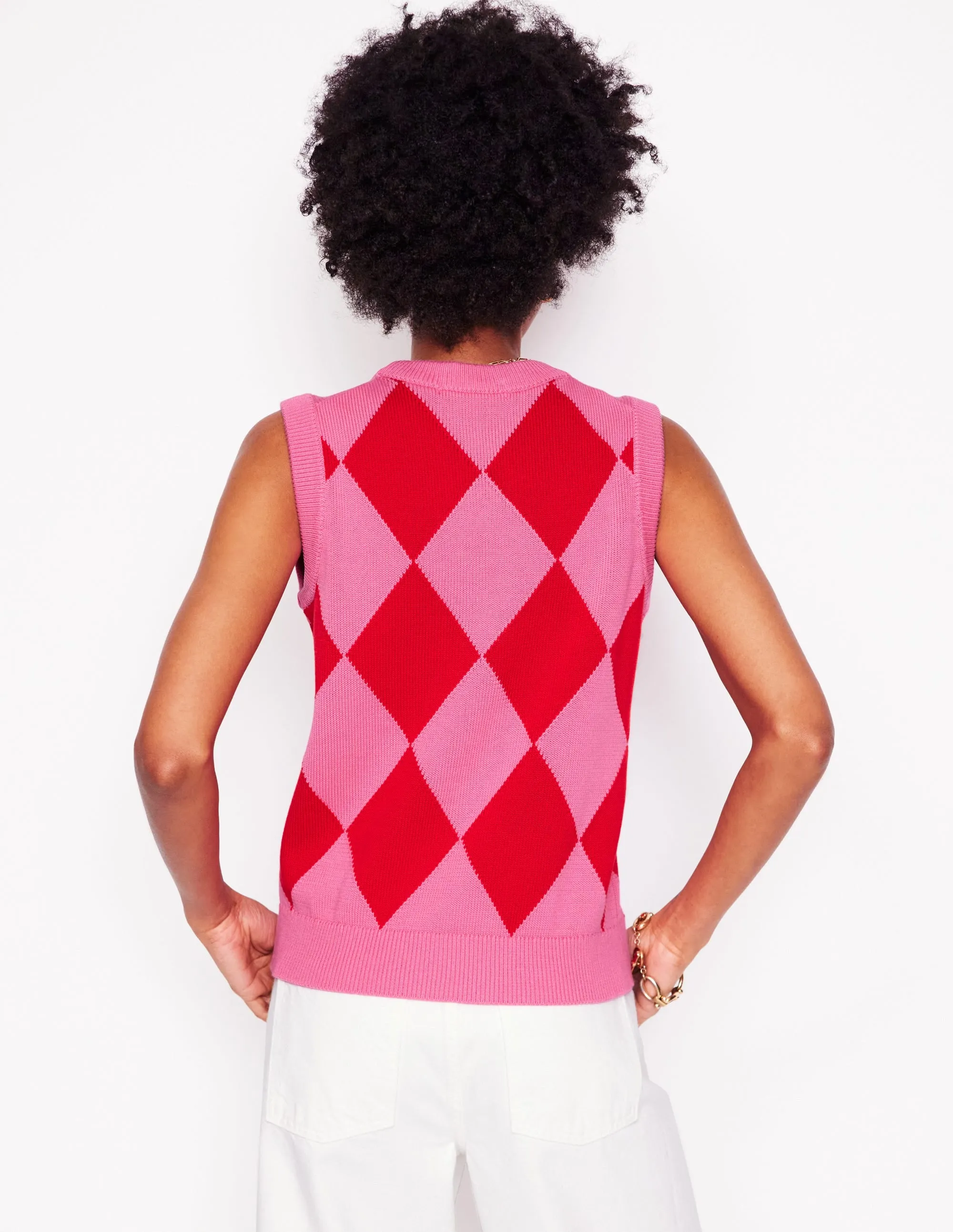 Cotton Argyle Tank-Pink Rose and Poppy Red Argyle