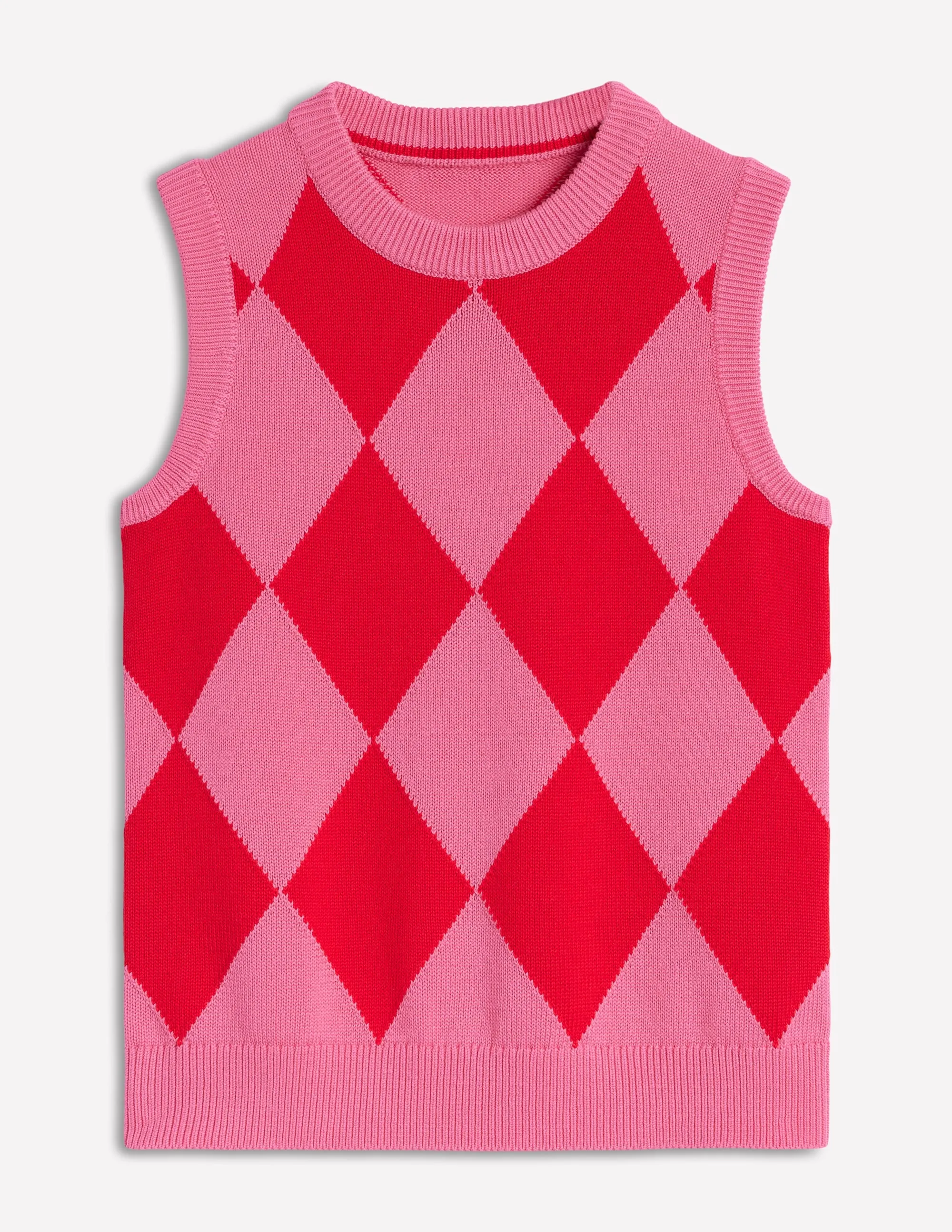 Cotton Argyle Tank-Pink Rose and Poppy Red Argyle