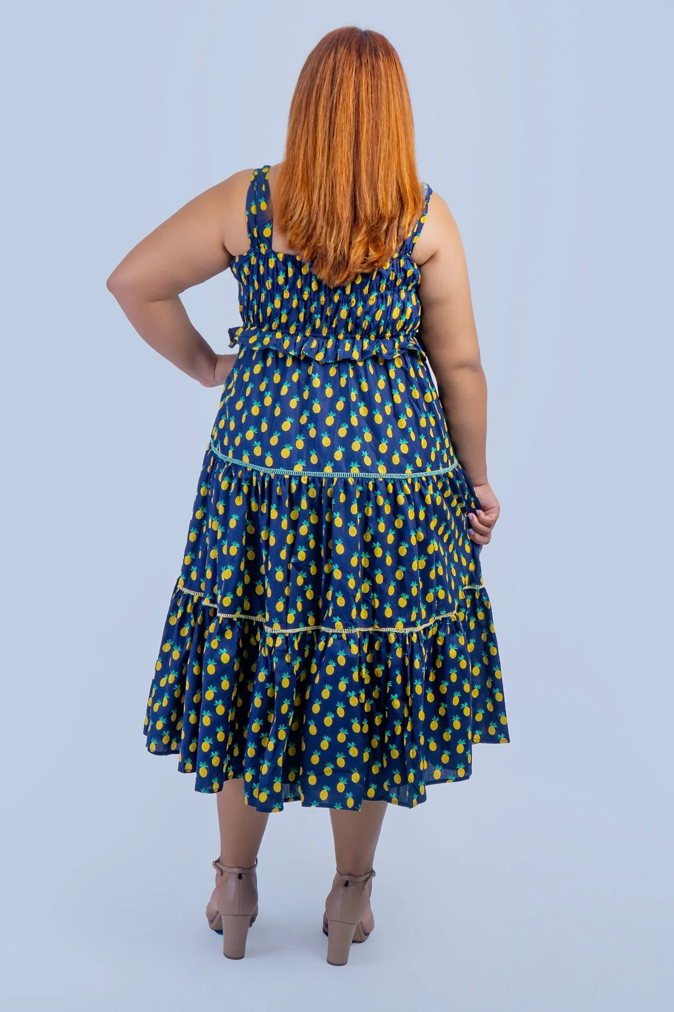 Dark Blue Pineapple Smock Dress