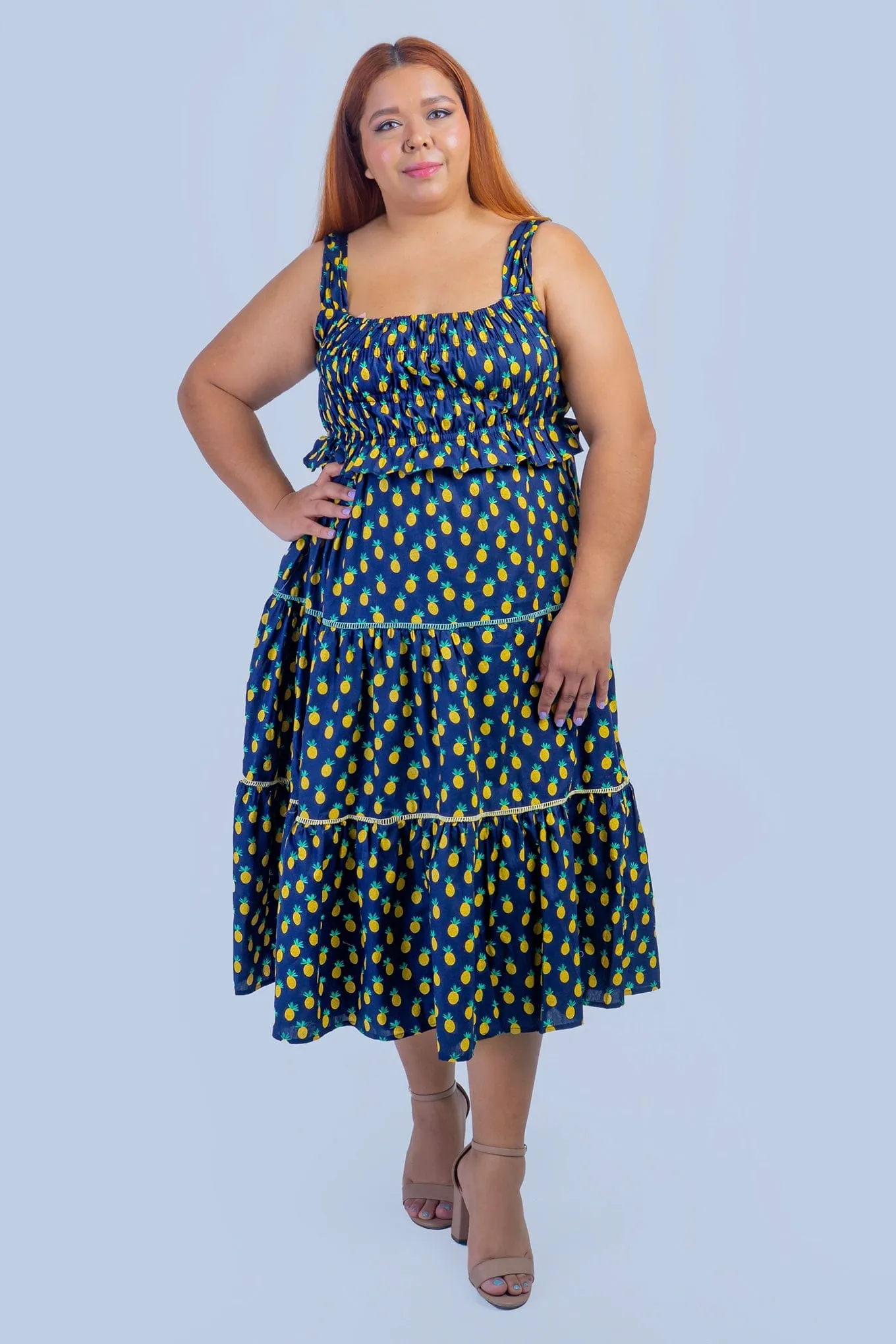 Dark Blue Pineapple Smock Dress