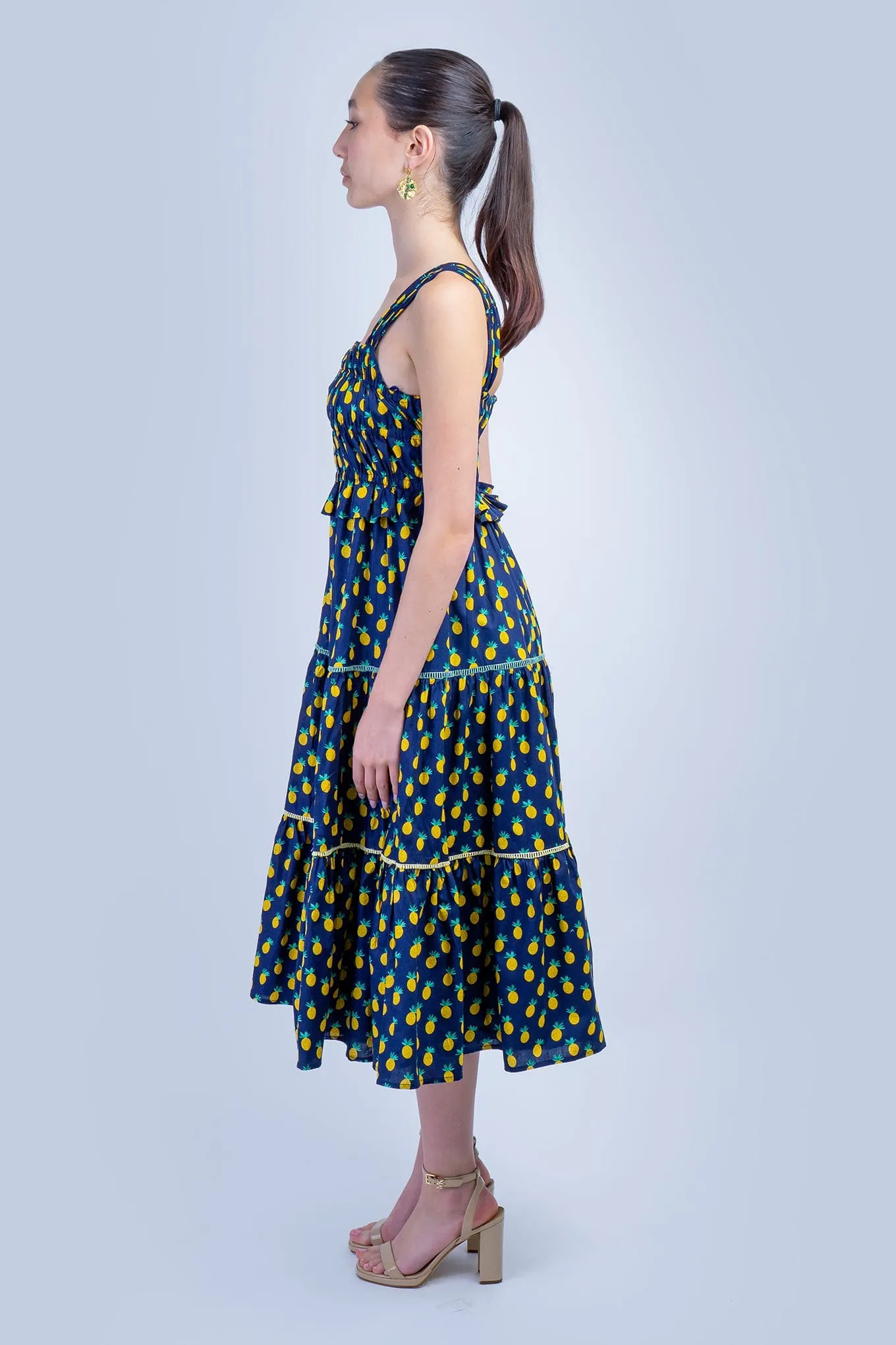 Dark Blue Pineapple Smock Dress
