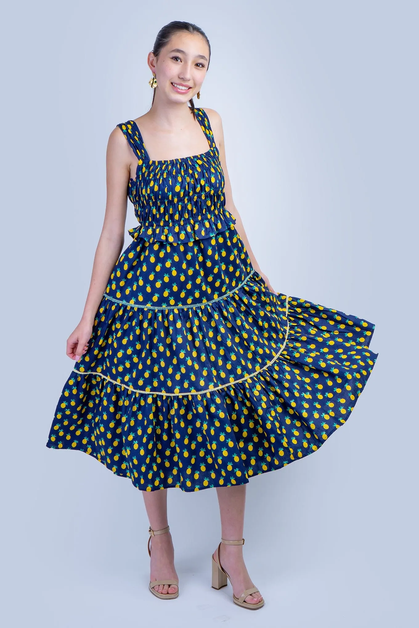 Dark Blue Pineapple Smock Dress